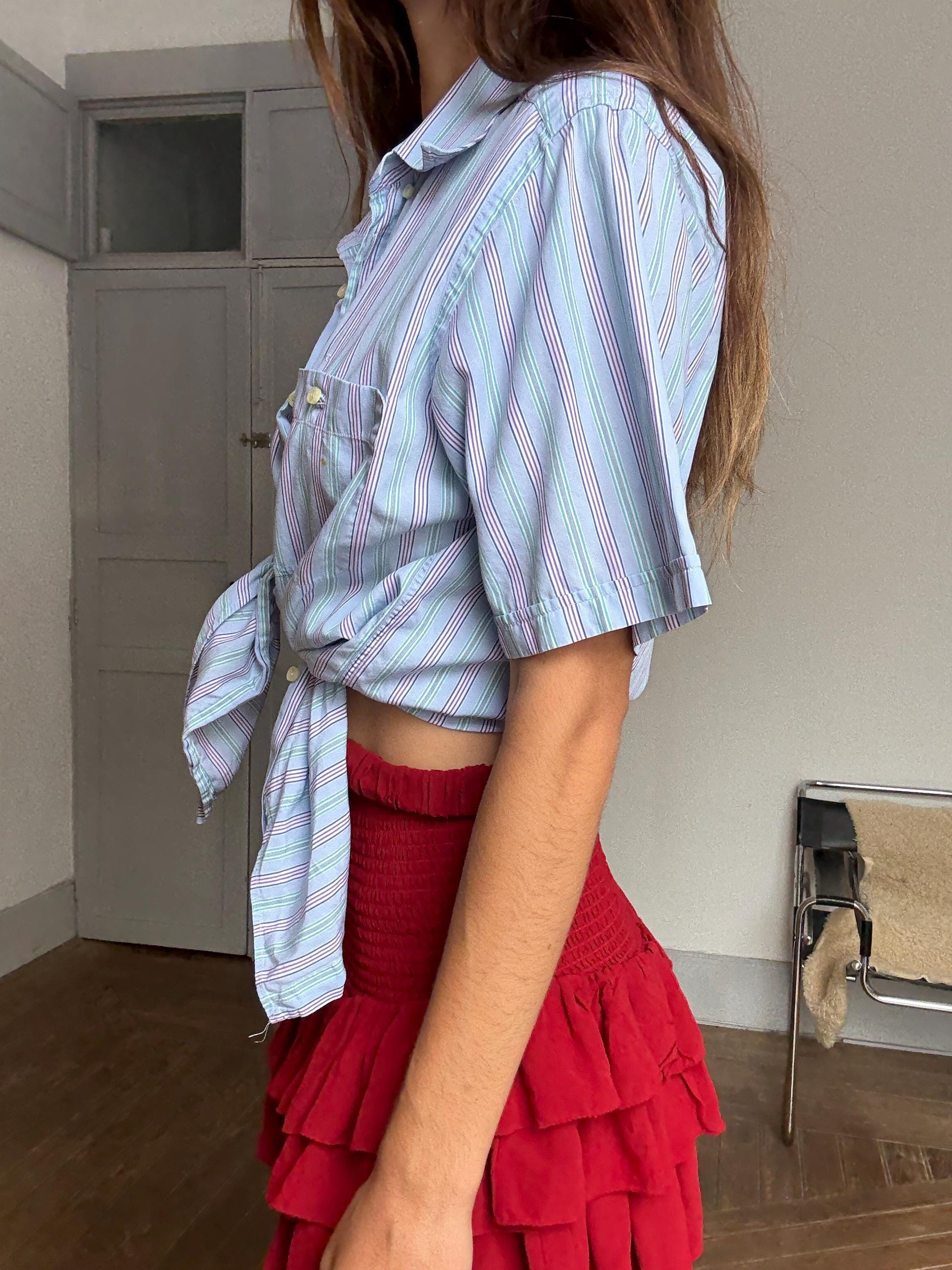 Vintage Ungaro Men’s Striped Shirt – Unisex Fit, French Designer, Button Down, Size L/XL, Styled Cropped or Loose