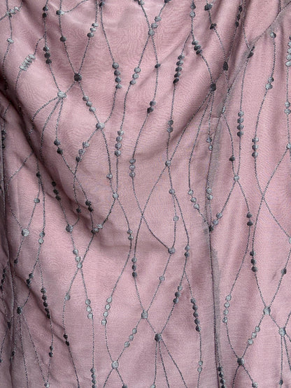 Vintage Y2K-style sparkly pink slip dress with scalloped hem – 90s party look, M