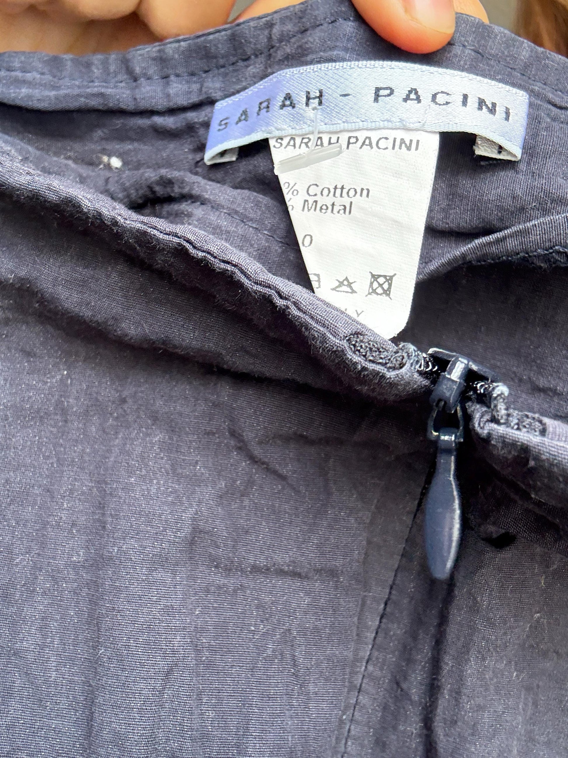 Vintage Sarah Pacini navy blue wide-leg pants – 90s avant-garde Italian designer, cotton & metal blend, size xs - S, made in Italy