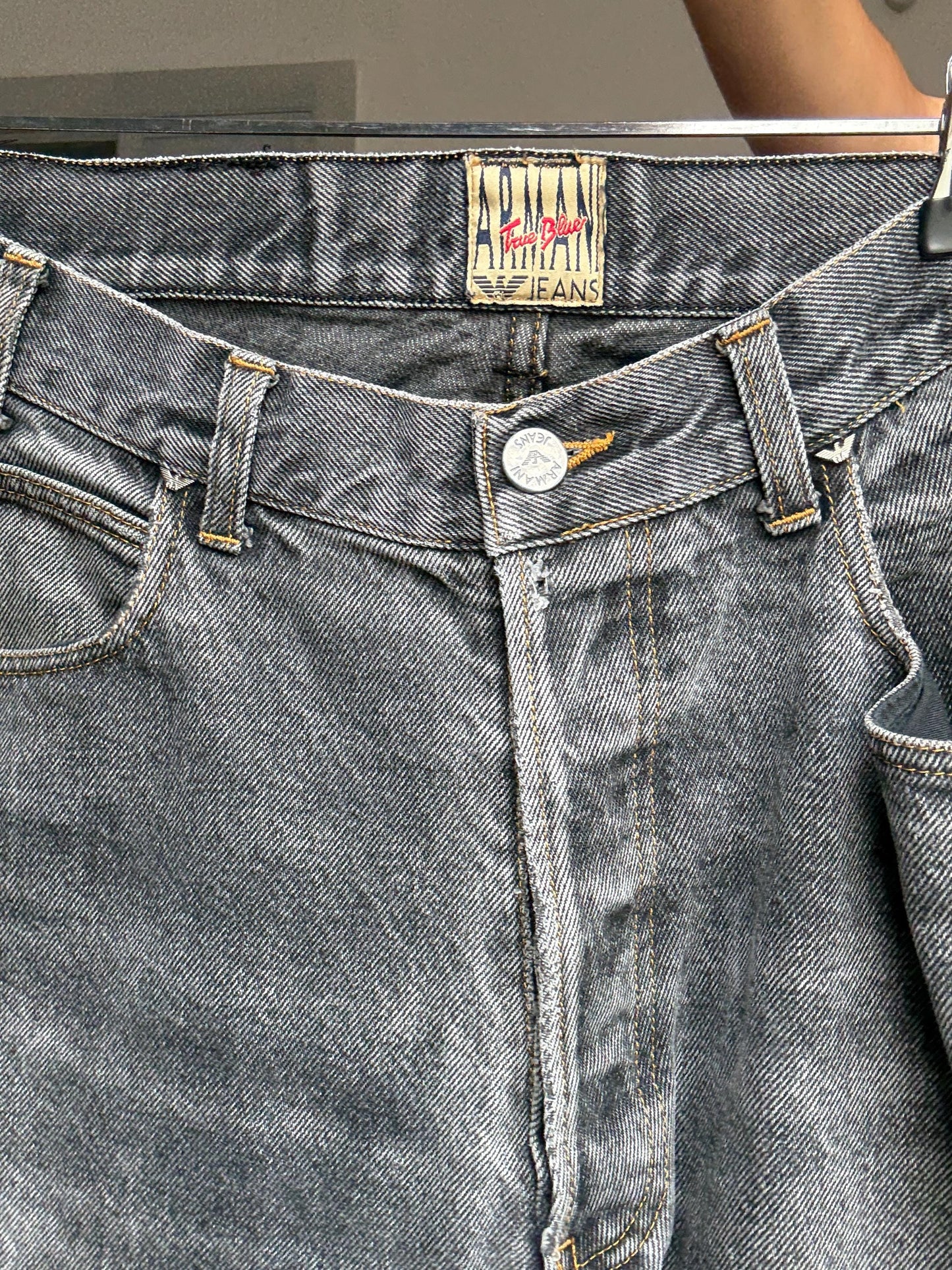 Vintage Armani Jeans dark grey denim – made in Italy, unisex fit, high waist, classic cut, amazing condition, 00s designer staple, Size XXL