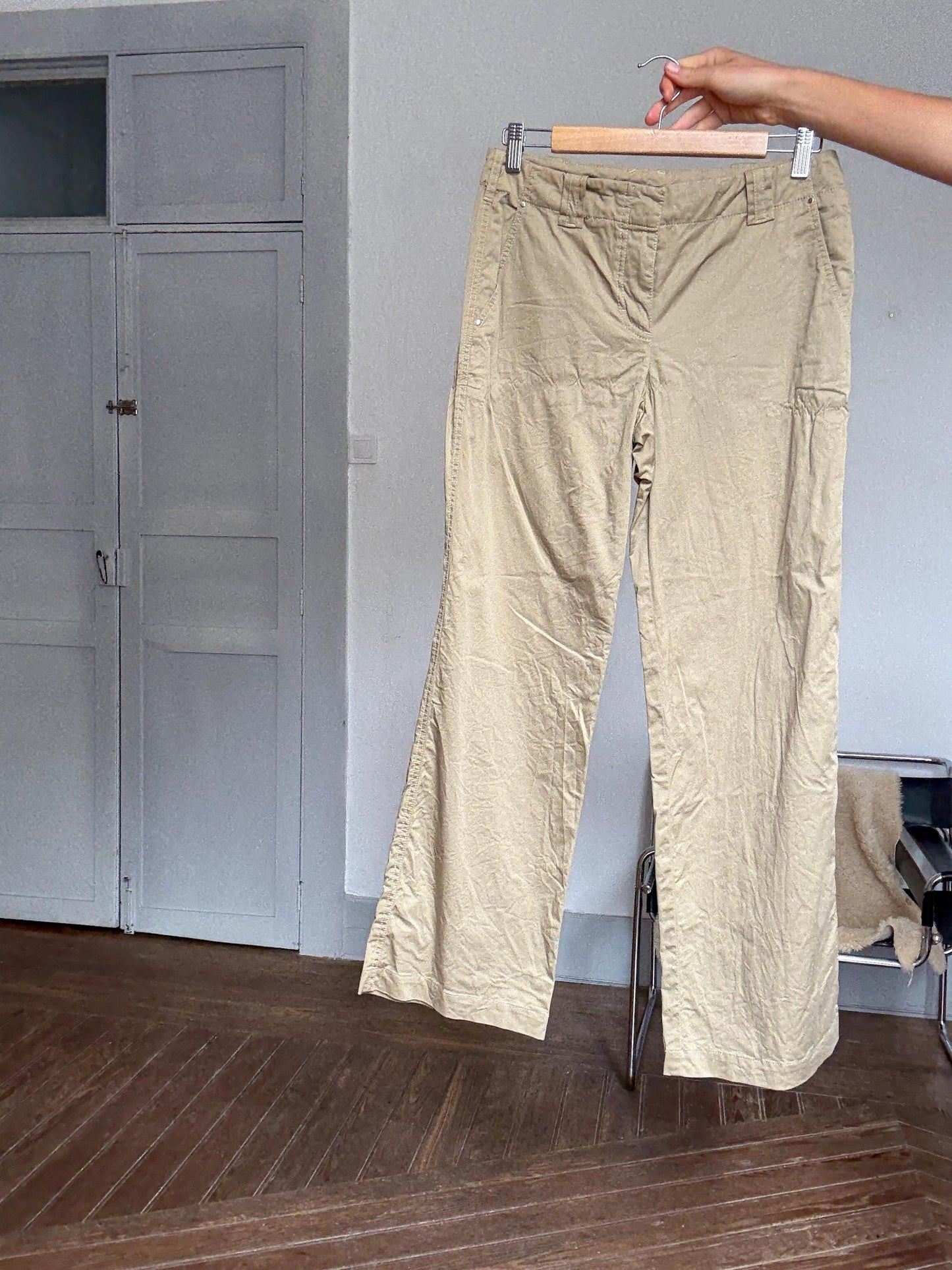 Vintage Marc Cain Khaki Pants | Italian Cotton Silk Blend | Size 3 | High Waist Trousers | 90s Minimal Style | Soft Wide-Leg Fit