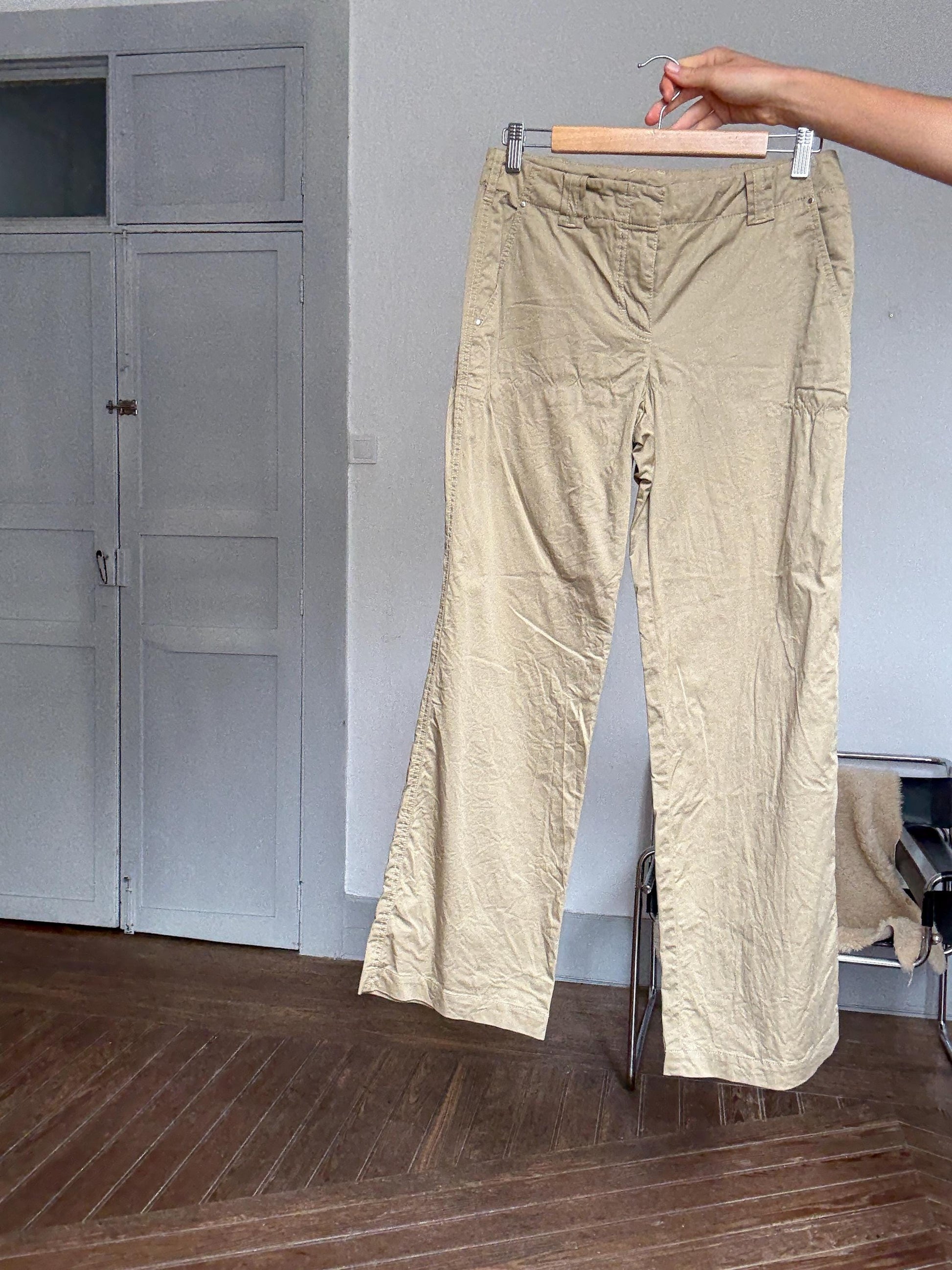 Vintage Marc Cain Khaki Pants | Italian Cotton Silk Blend | Size 3 | High Waist Trousers | 90s Minimal Style | Soft Wide-Leg Fit