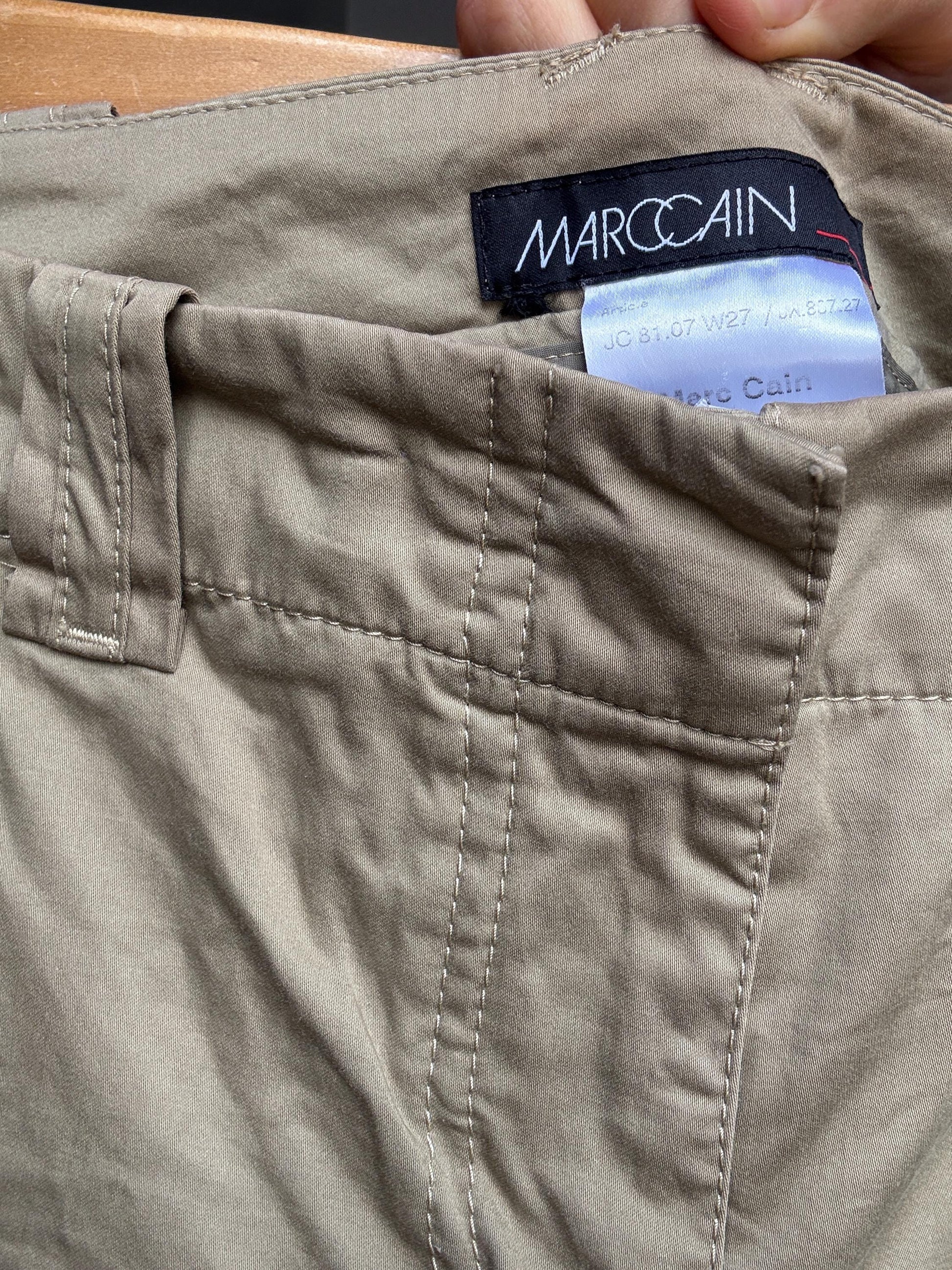 Vintage Marc Cain Khaki Pants | Italian Cotton Silk Blend | Size 3 | High Waist Trousers | 90s Minimal Style | Soft Wide-Leg Fit