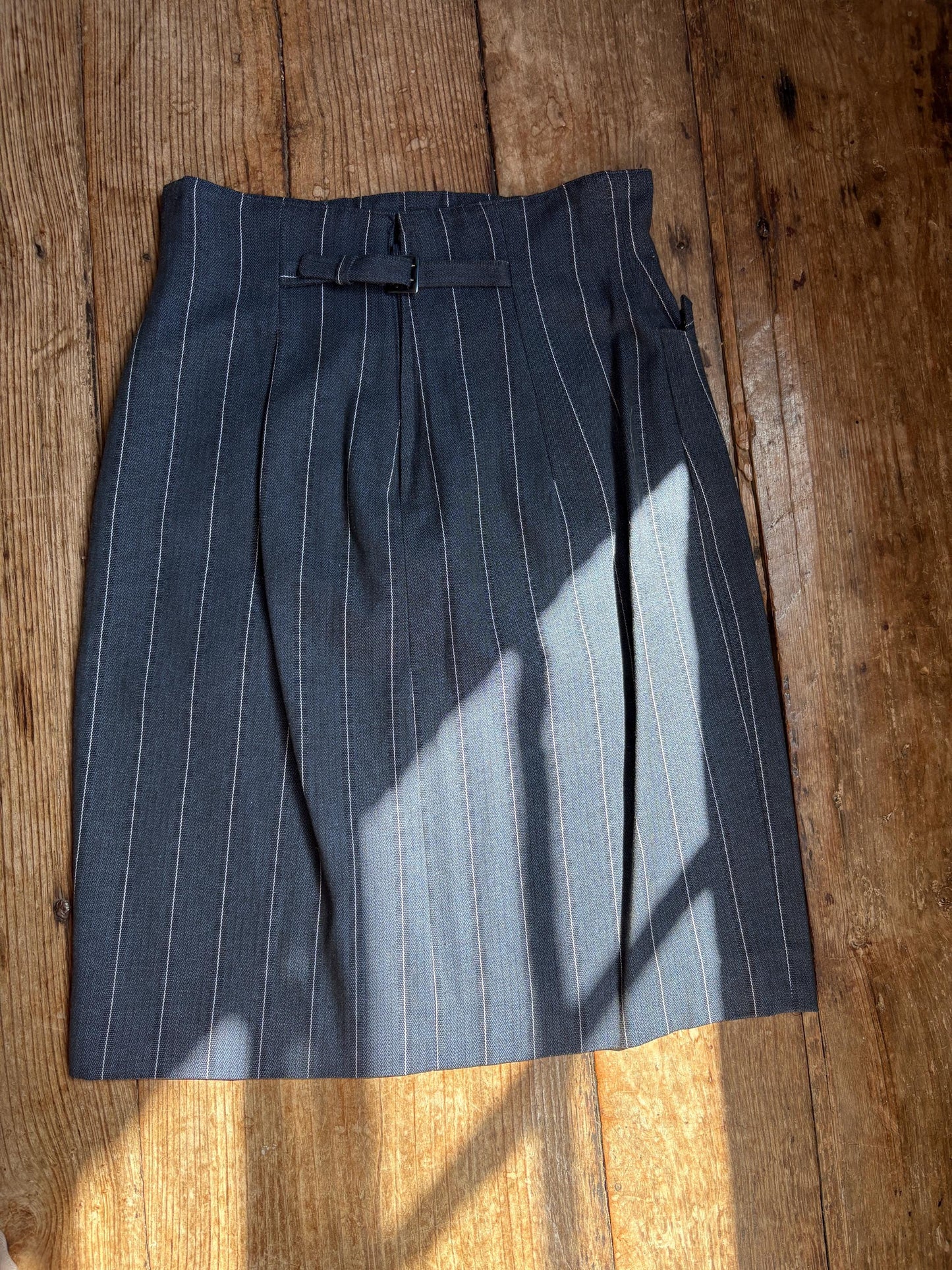 Vintage Italian Pinstripe Skirt | Jacquemus Vibes | Unworn One of a Kind | Officecore Minimal Style, Size XS-S, Petite body frame