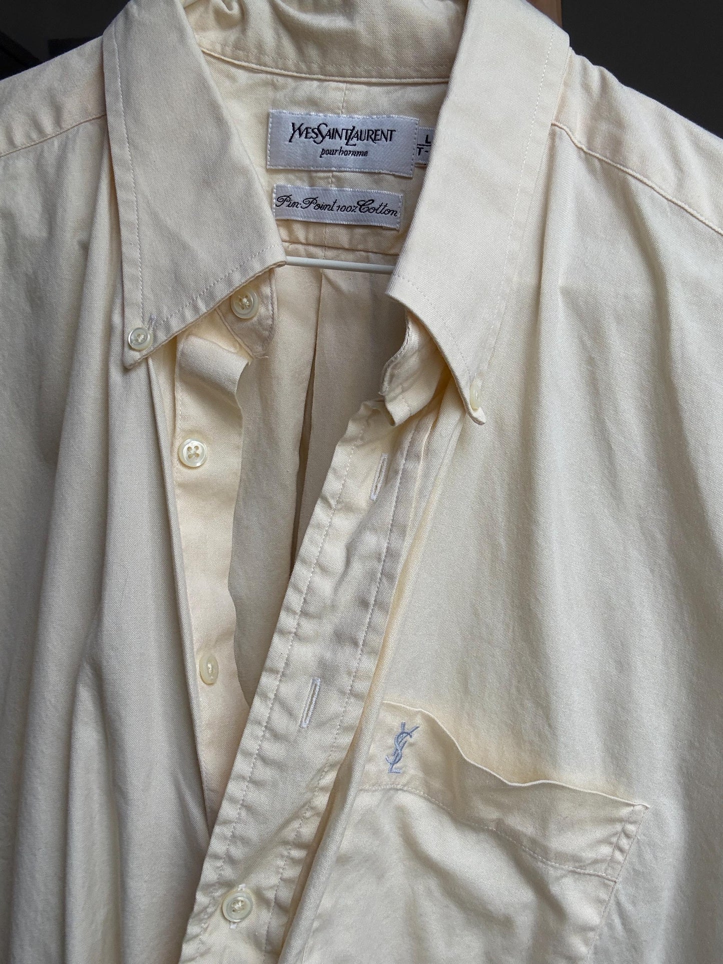 Luxe Vintage YSL pour homme button down shirt, Oversized boyfriend blouse, Preppy dark academia clothing, Size L, Cotton summer wear