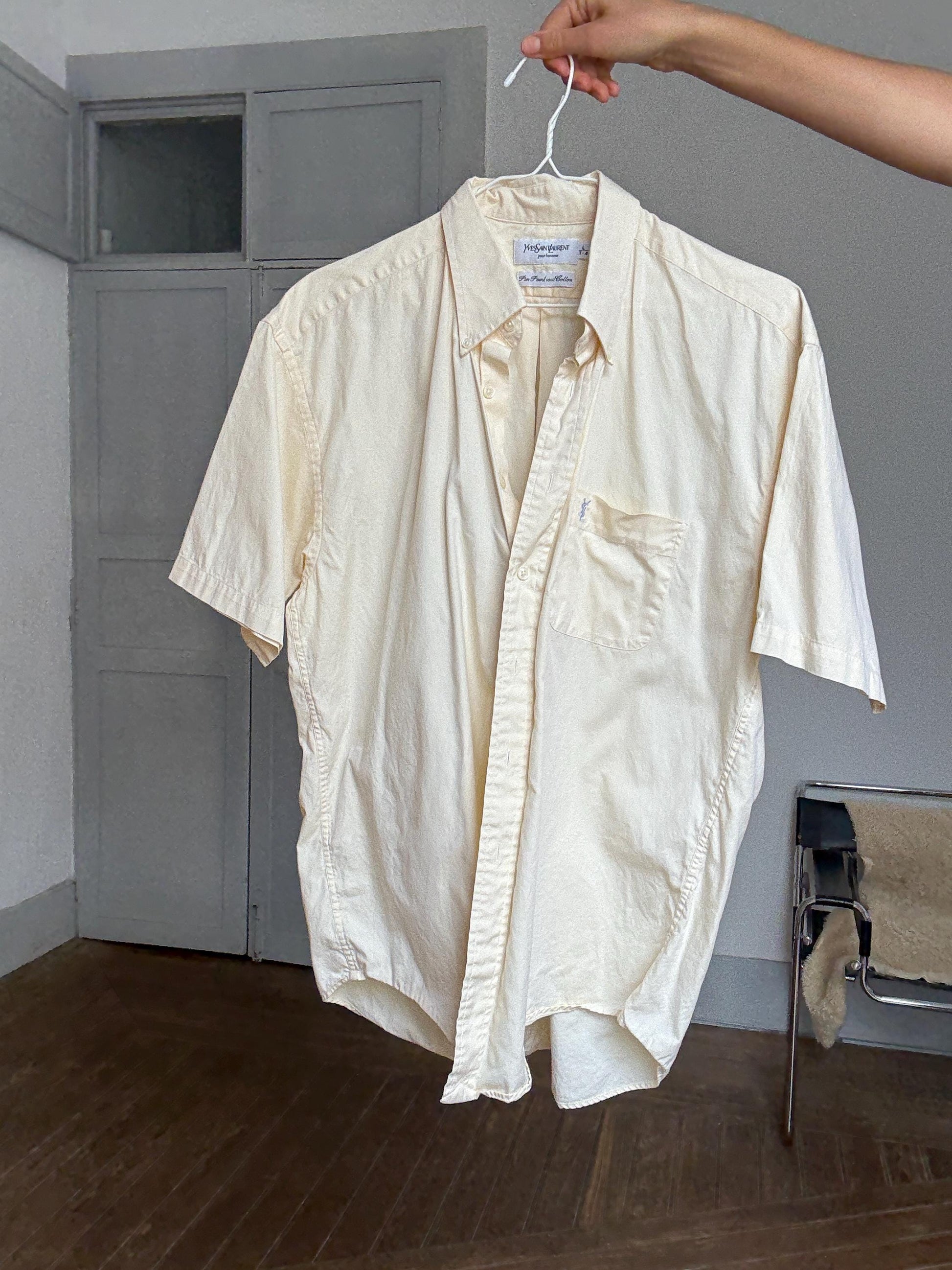 Luxe Vintage YSL pour homme button down shirt, Oversized boyfriend blouse, Preppy dark academia clothing, Size L, Cotton summer wear