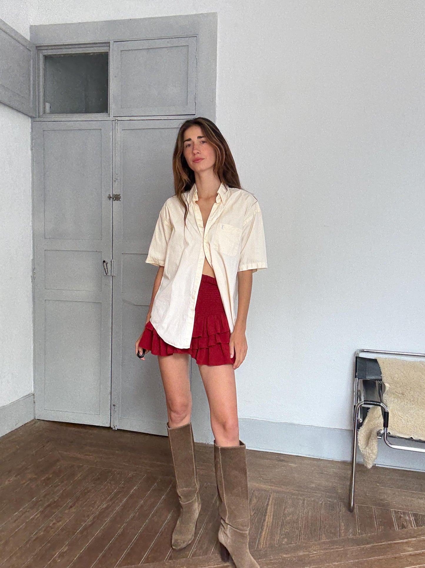 Luxe Vintage YSL pour homme button down shirt, Oversized boyfriend blouse, Preppy dark academia clothing, Size L, Cotton summer wear