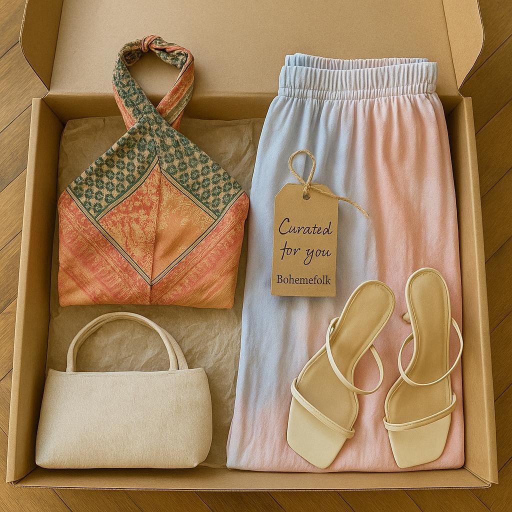 The Circular Wardrobe – Annual Vintage Fashion Subscription | 4, 6, or 12 Curated Mystery Boxes | Sustainable Slow Style by Bohemefolk