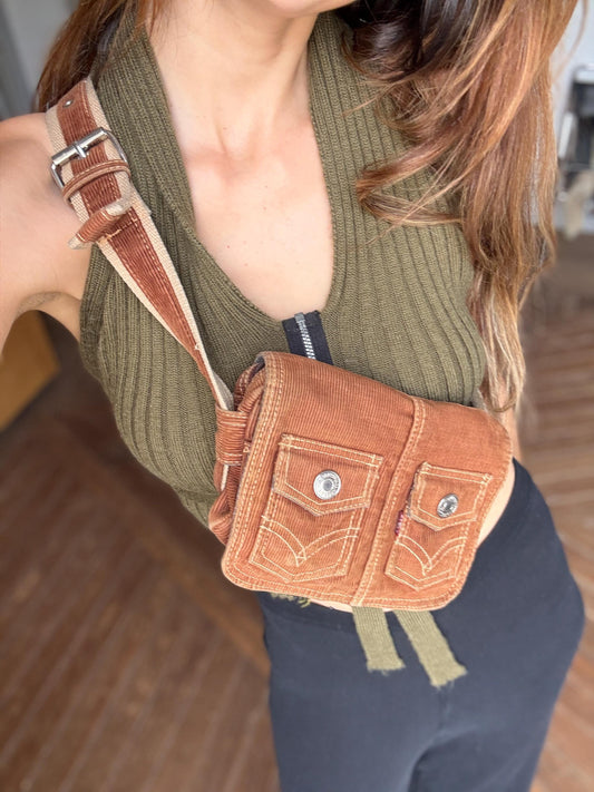 Vintage Levi’s Y2K Corduroy Shoulder Bag | Small Retro 90s Style Purse | Brown Mini Messenger Bag | Secondhand Streetwear Accessory
