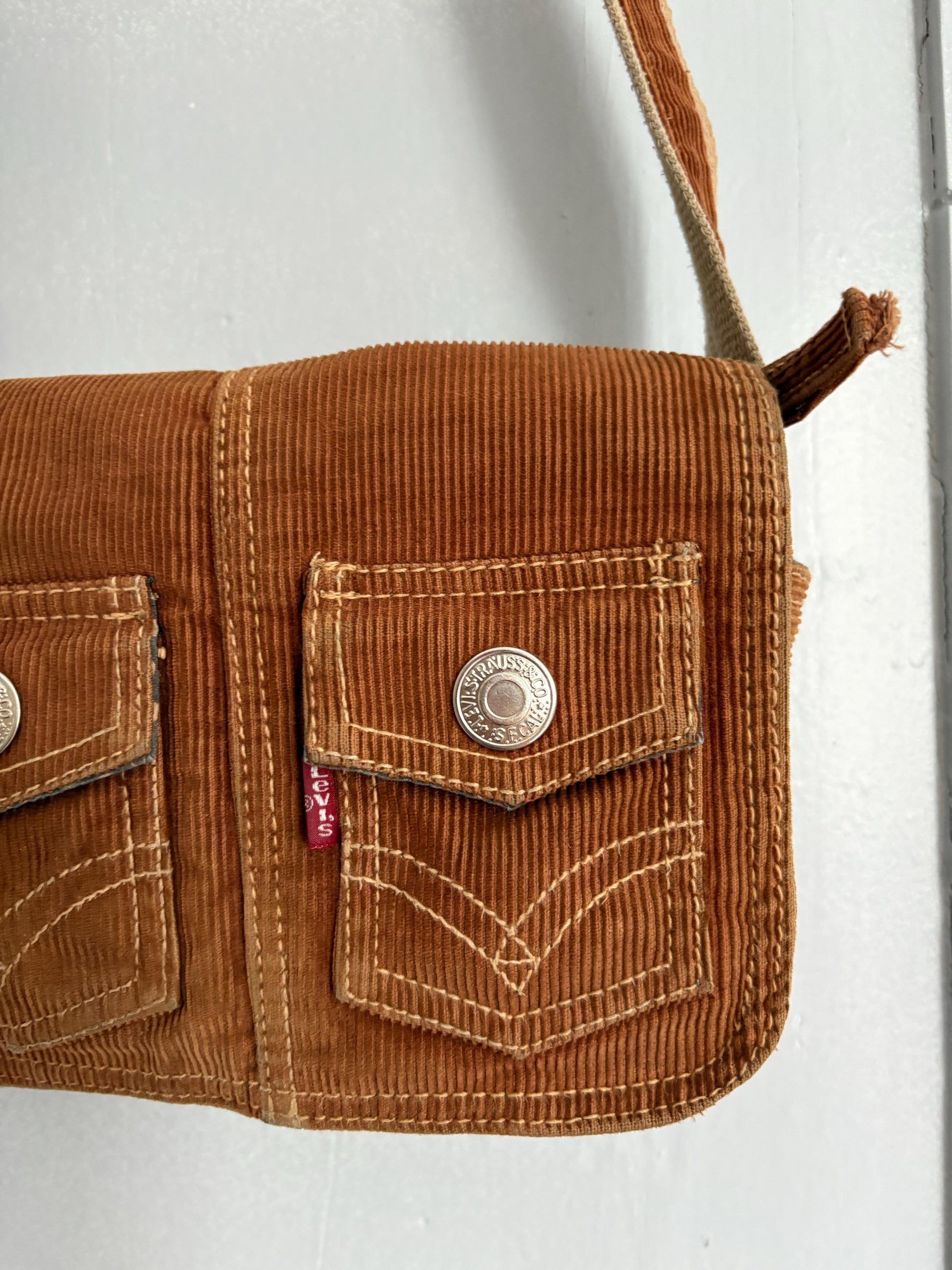 Vintage Levi’s Y2K Corduroy Shoulder Bag | Small Retro 90s Style Purse | Brown Mini Messenger Bag | Secondhand Streetwear Accessory