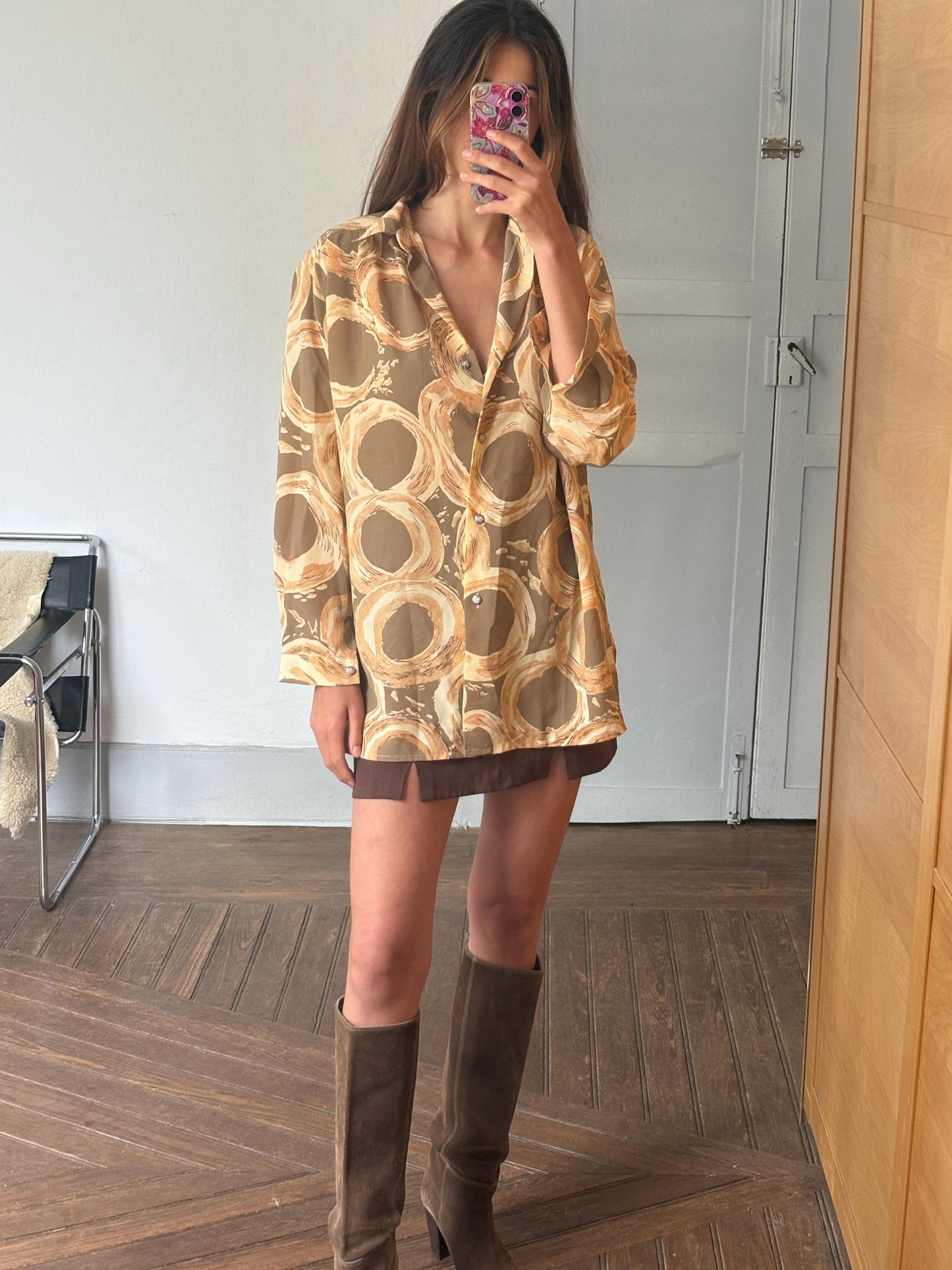 Vintage groovy abstract print summer blouse, oversized fit, breezy and cool, 70s retro vibes,