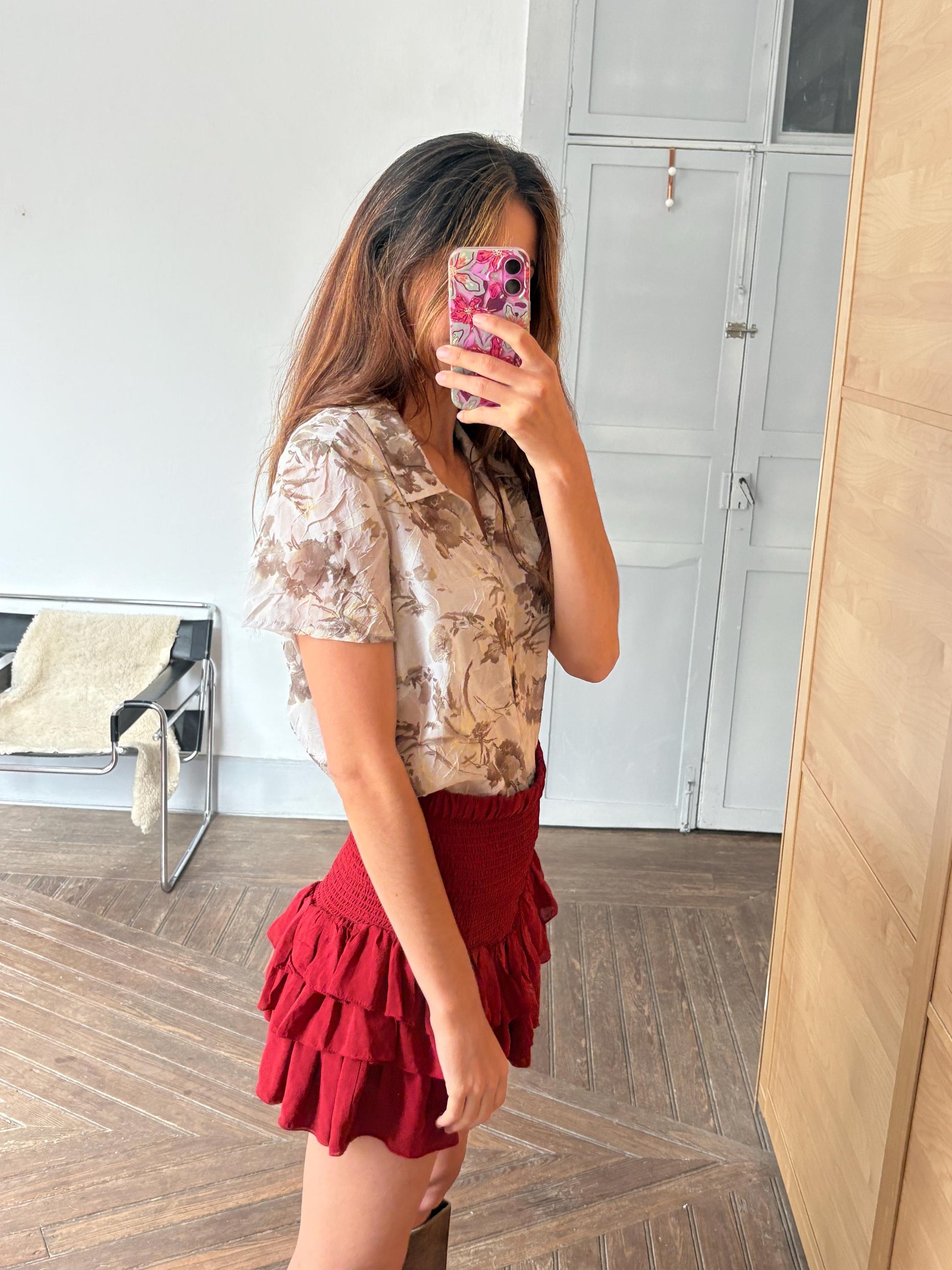 Vintage Sheer Floral Blouse by Talk Talk | Retro Print See Through Shirt for Summer Layering, Size S - M