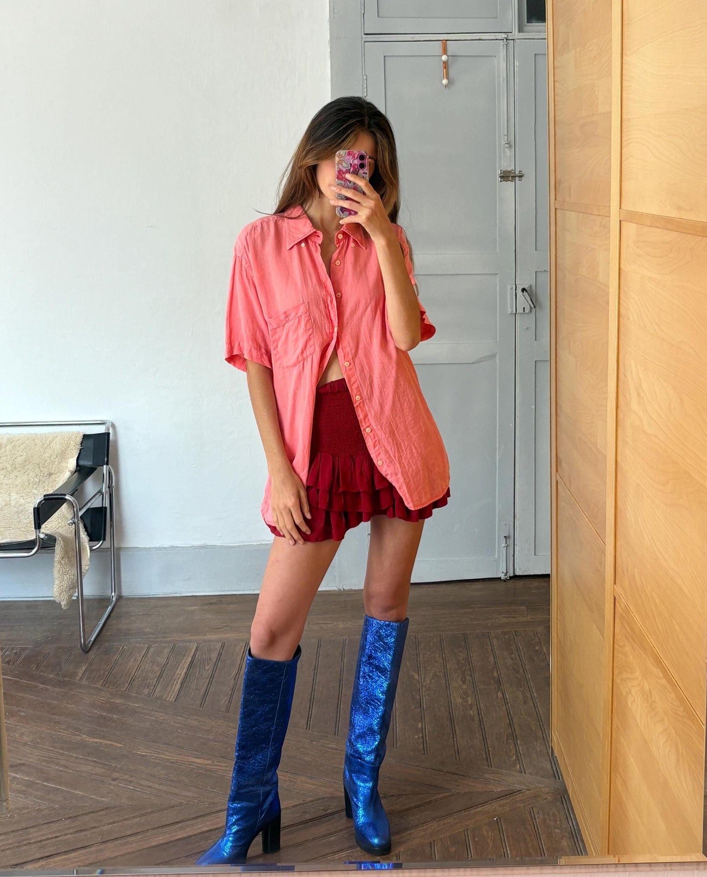 vintage gant salmon pink shirt linen shirt 100% linen scandic style regular fit oversized women men button down shirt, Size XL