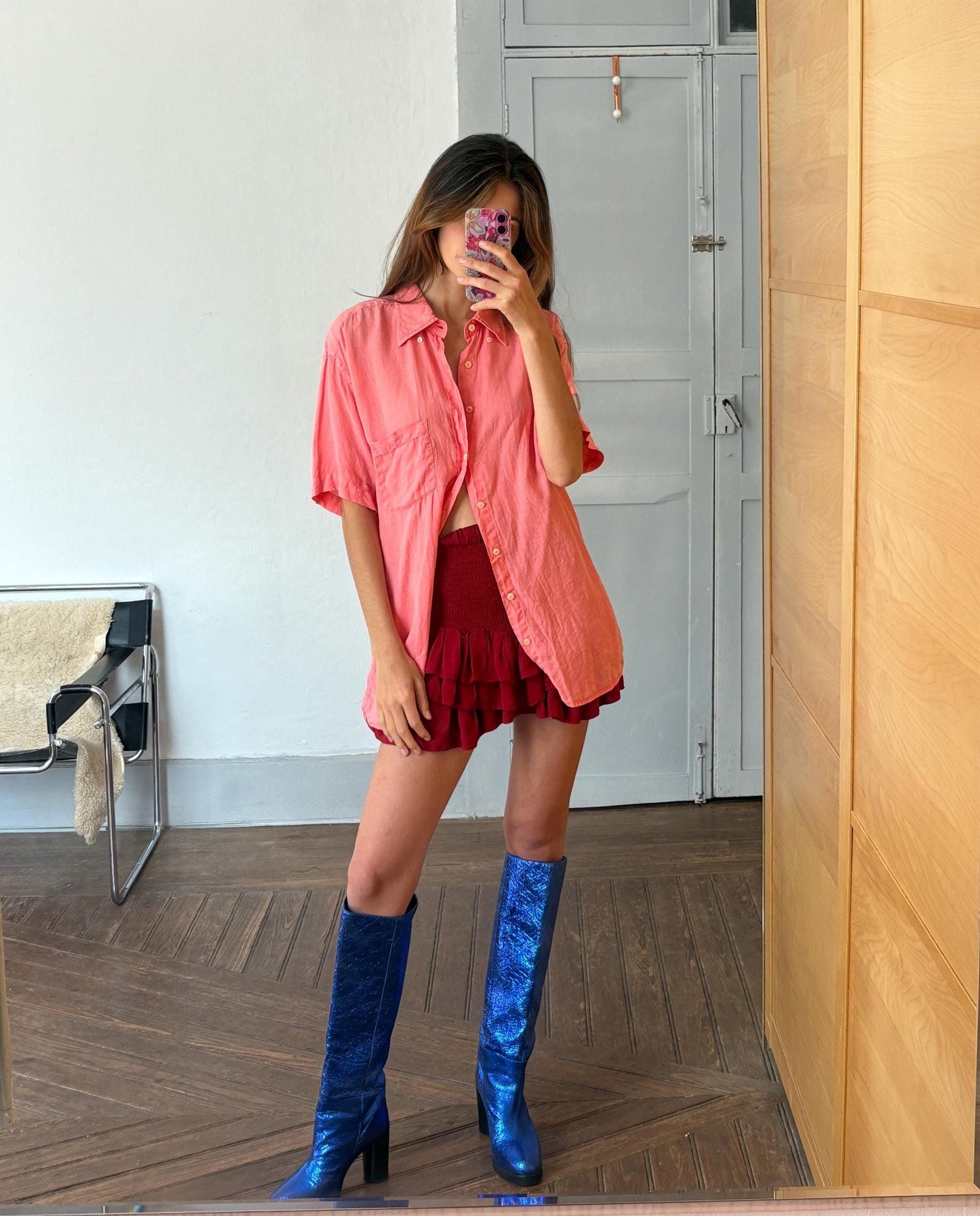 vintage gant salmon pink shirt linen shirt 100% linen scandic style regular fit oversized women men button down shirt, Size XL