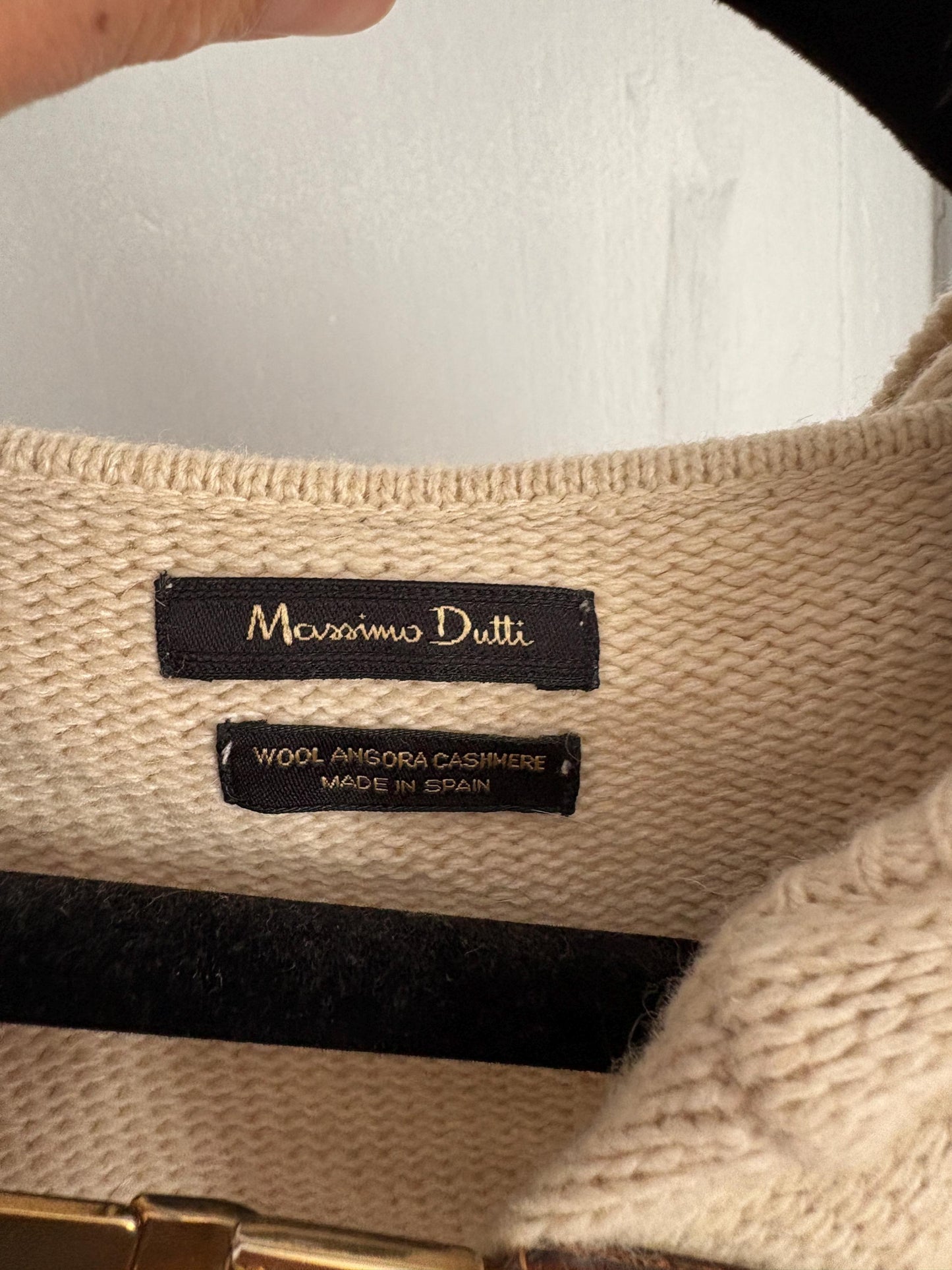 Vintage Massimo Dutti Wool Angora Cashmere Vest with Hood Leather Closure, Made in Spain