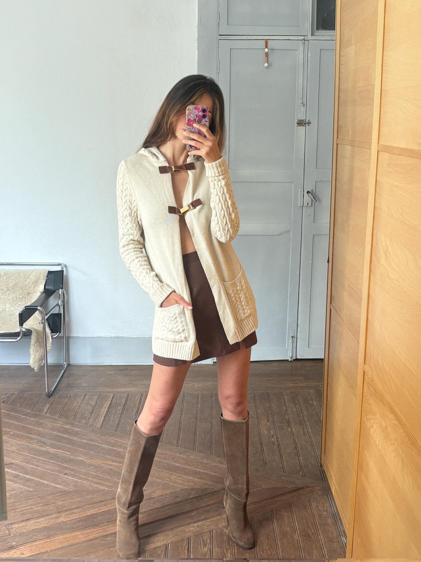 Vintage Massimo Dutti Wool Angora Cashmere Vest with Hood Leather Closure, Made in Spain