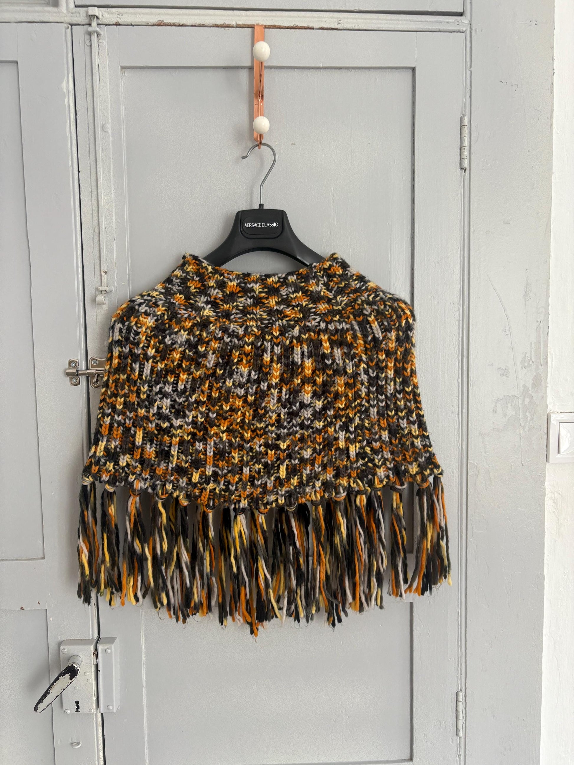 Vintage Colourful knit poncho, Sexy cropped unique top, 90s style winter wear,