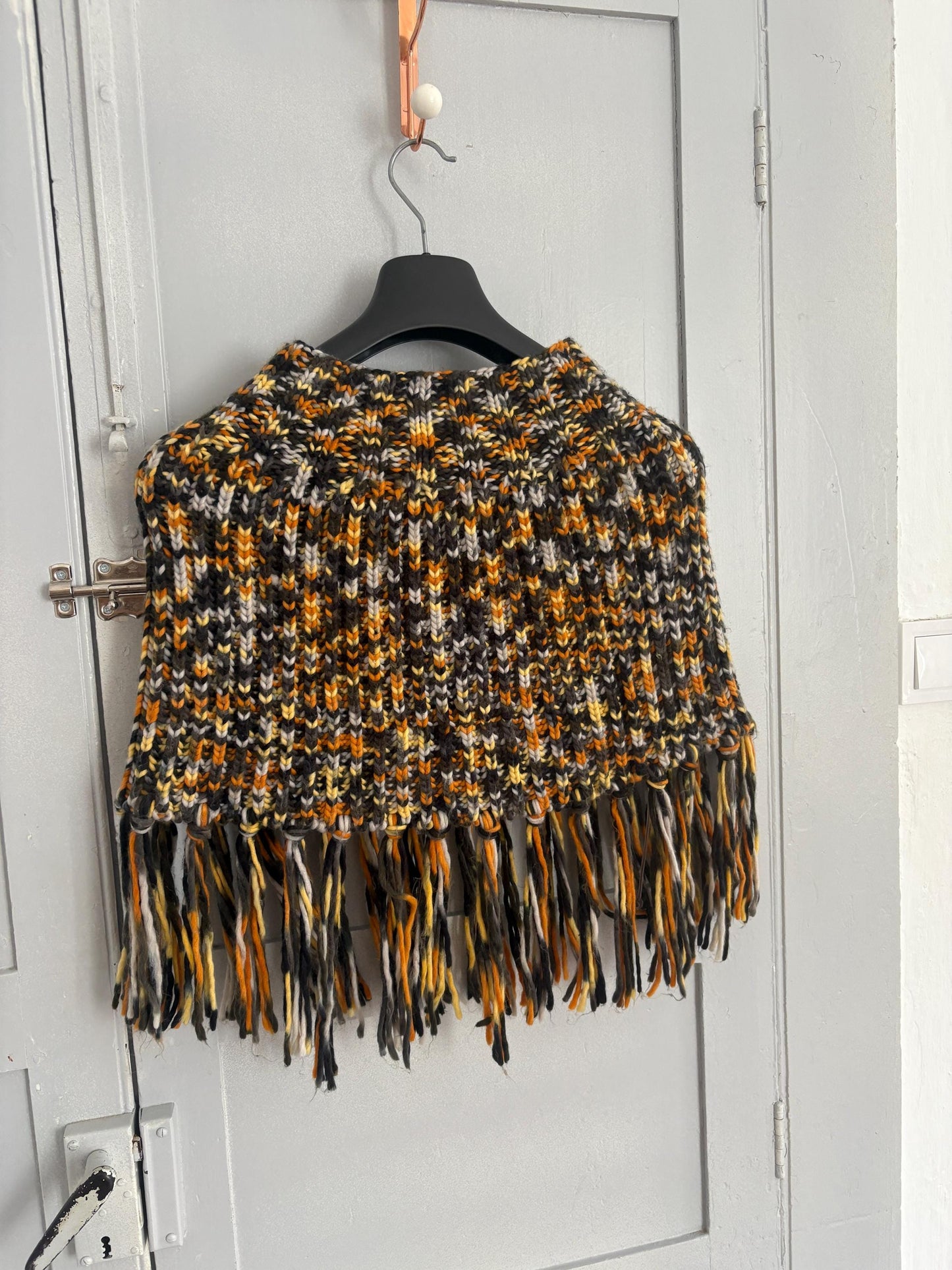 Vintage Colourful knit poncho, Sexy cropped unique top, 90s style winter wear,