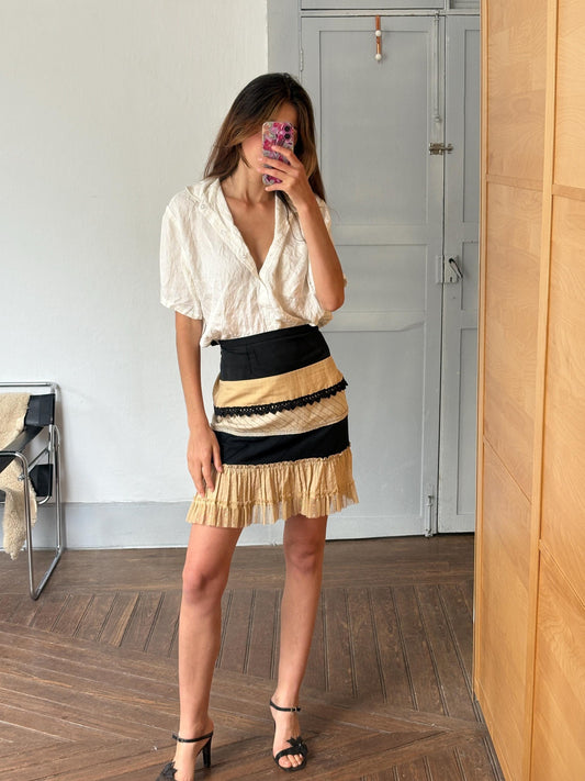 Vintage Moschino Cheap and Chic Ruffle Skirt | Statement Designer Mini in Cotton Blend, Size M - D38 - US 8