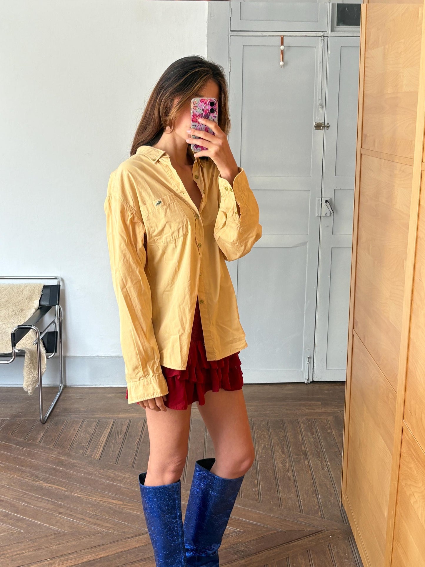 Vintage Yellow Lacoste Cotton Shirt L | Classic 90s Button-Up Unisex Style