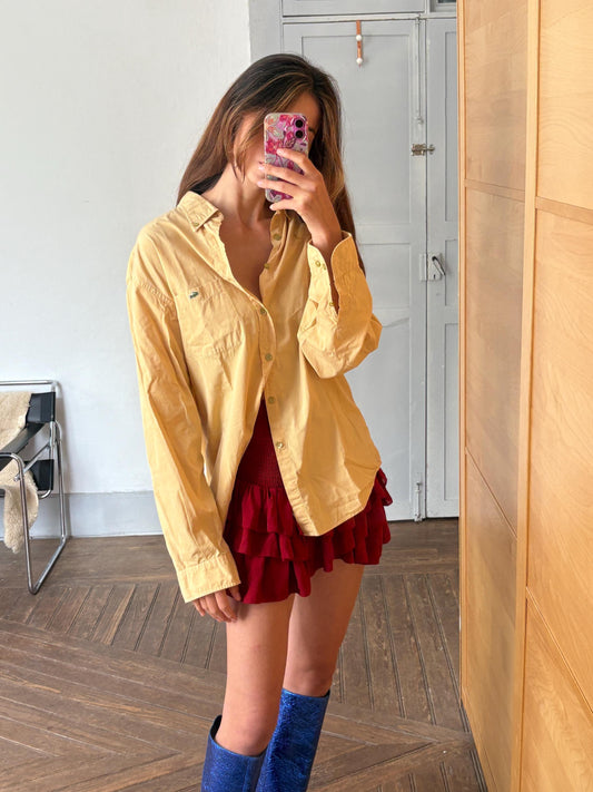 Vintage Yellow Lacoste Cotton Shirt L | Classic 90s Button-Up Unisex Style