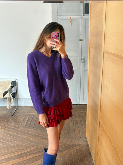 Vintage Purple Lambswool V-Neck Jumper — back view
