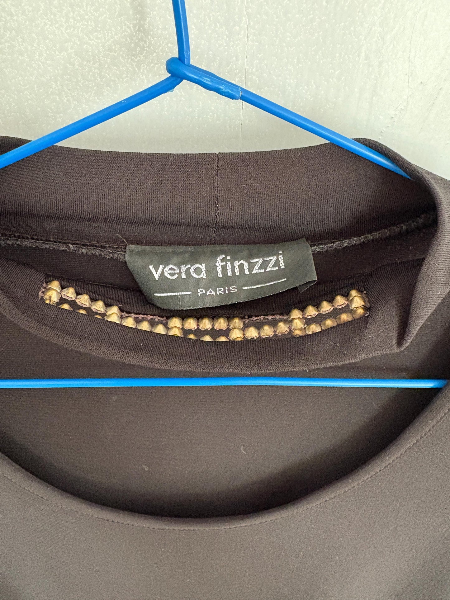 Y2K Vera Finzzi Paris Black Top – Vintage Choker Strap Blouse, French Designer, Made in France, Long Sleeve Minimalist Party Top Size S/M