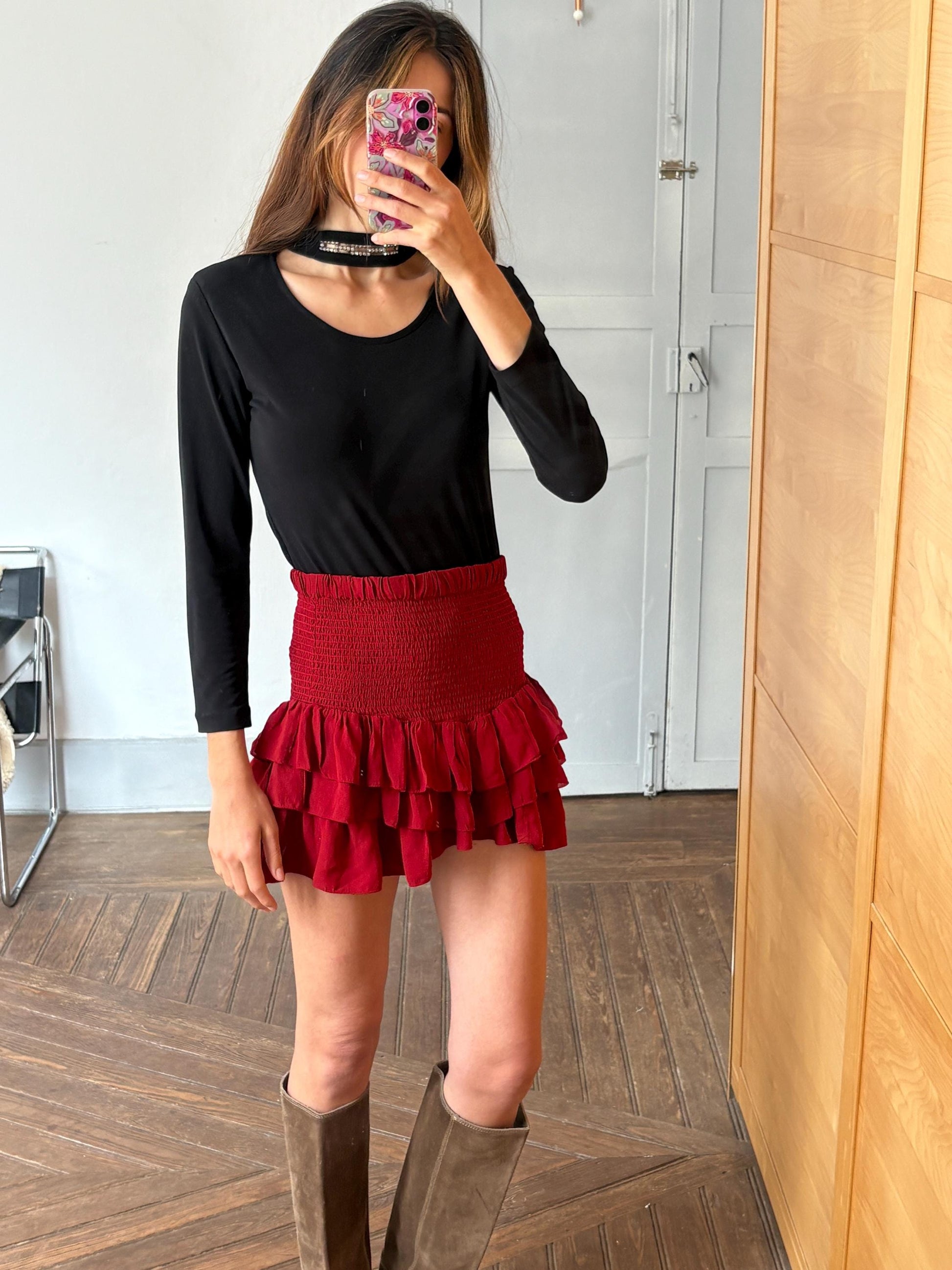 Y2K Vera Finzzi Paris Black Top – Vintage Choker Strap Blouse, French Designer, Made in France, Long Sleeve Minimalist Party Top Size S/M