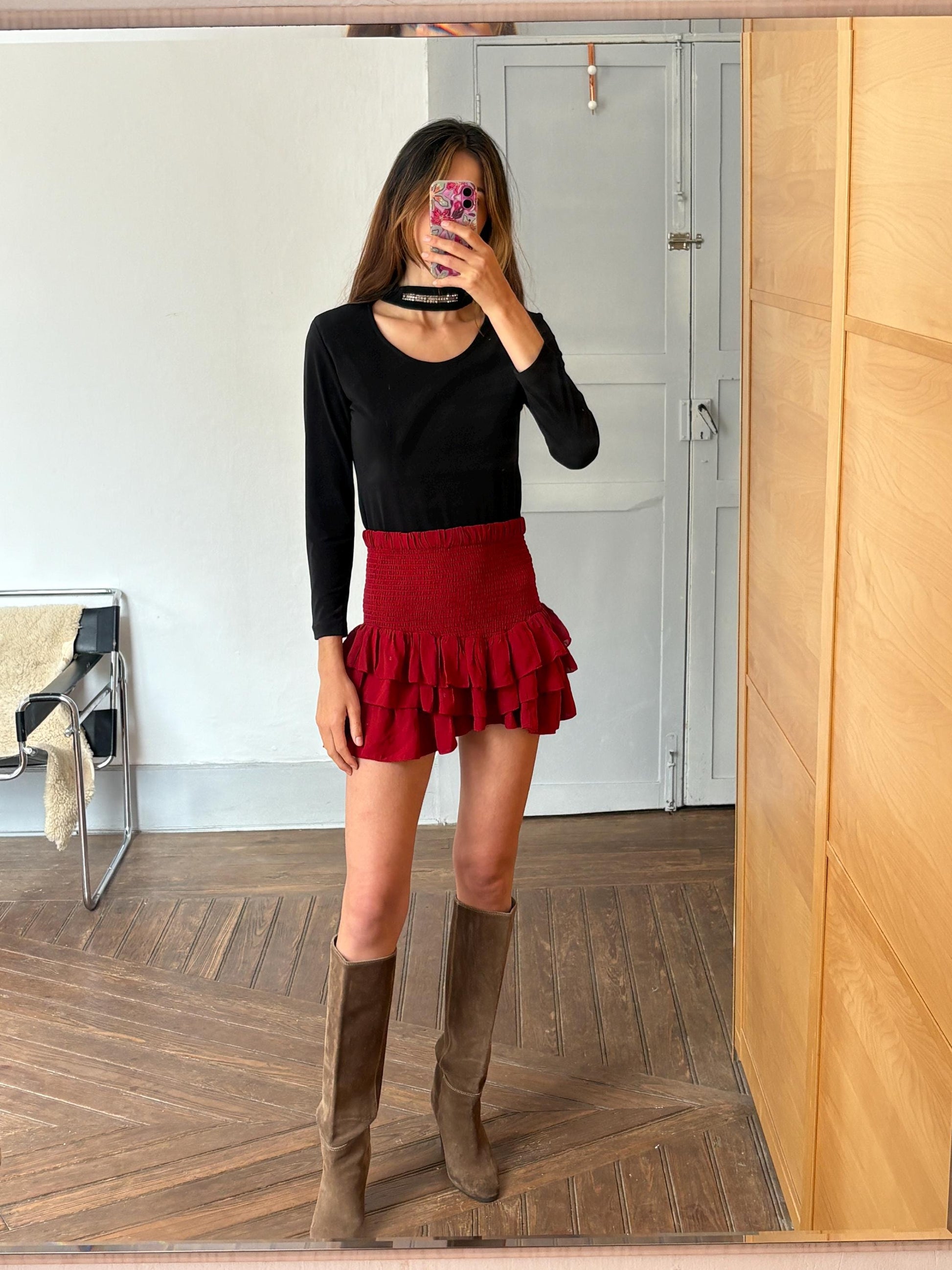 Y2K Vera Finzzi Paris Black Top – Vintage Choker Strap Blouse, French Designer, Made in France, Long Sleeve Minimalist Party Top Size S/M