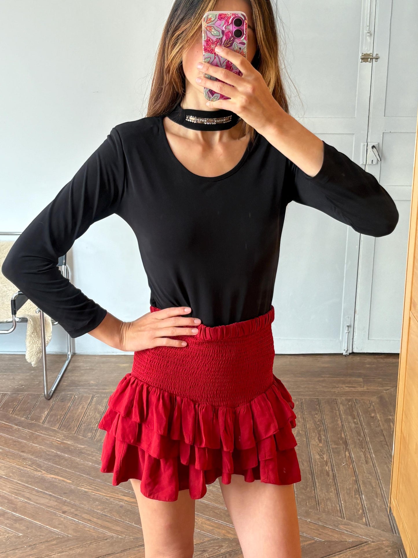 Y2K Vera Finzzi Paris Black Top – Vintage Choker Strap Blouse, French Designer, Made in France, Long Sleeve Minimalist Party Top Size S/M