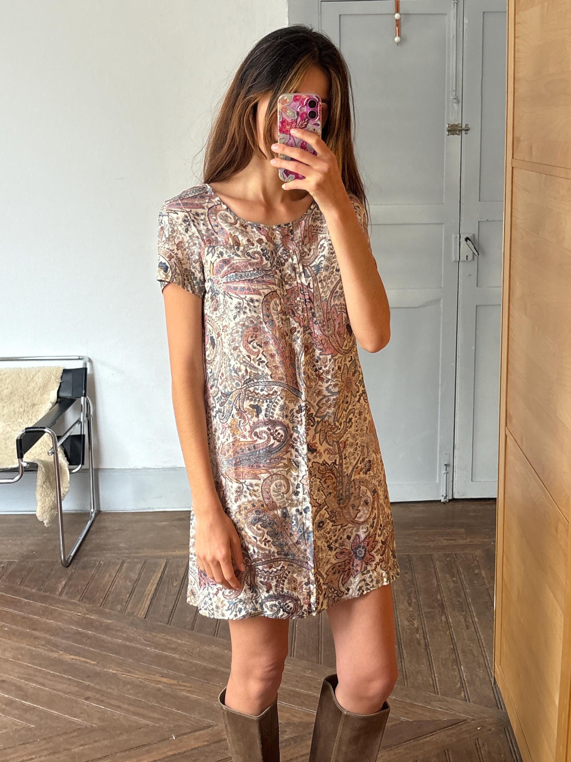 Vintage Massimo Dutti floral mini dress – sheer lightweight summer boho dress, short sleeve, EU M, romantic retro outfit