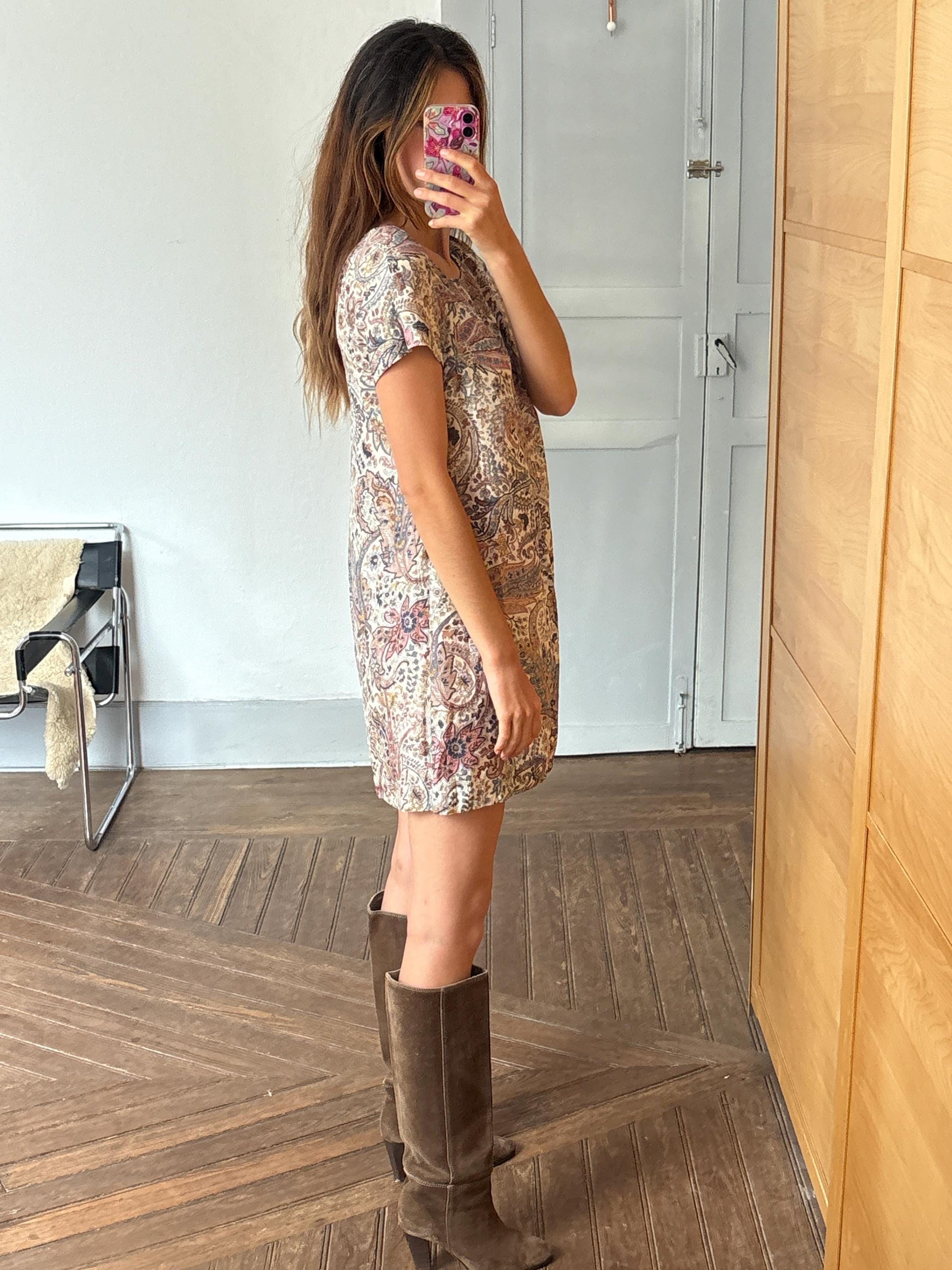 Vintage Massimo Dutti floral mini dress – sheer lightweight summer boho dress, short sleeve, EU M, romantic retro outfit