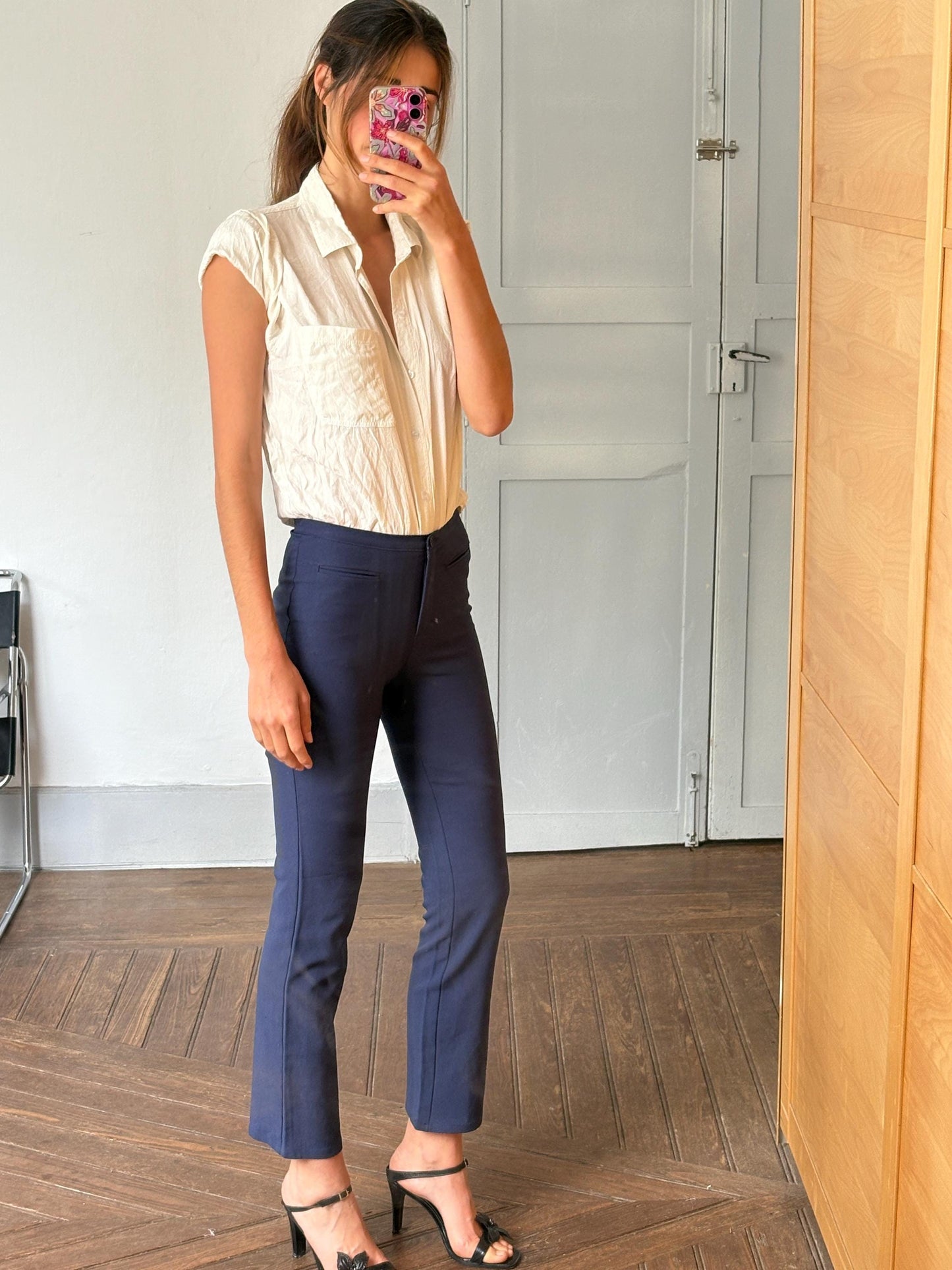 Navy high-waist tailored trousers – made in Italy – size S – elegant work or casual wear United Colors of Benetton skinny pants