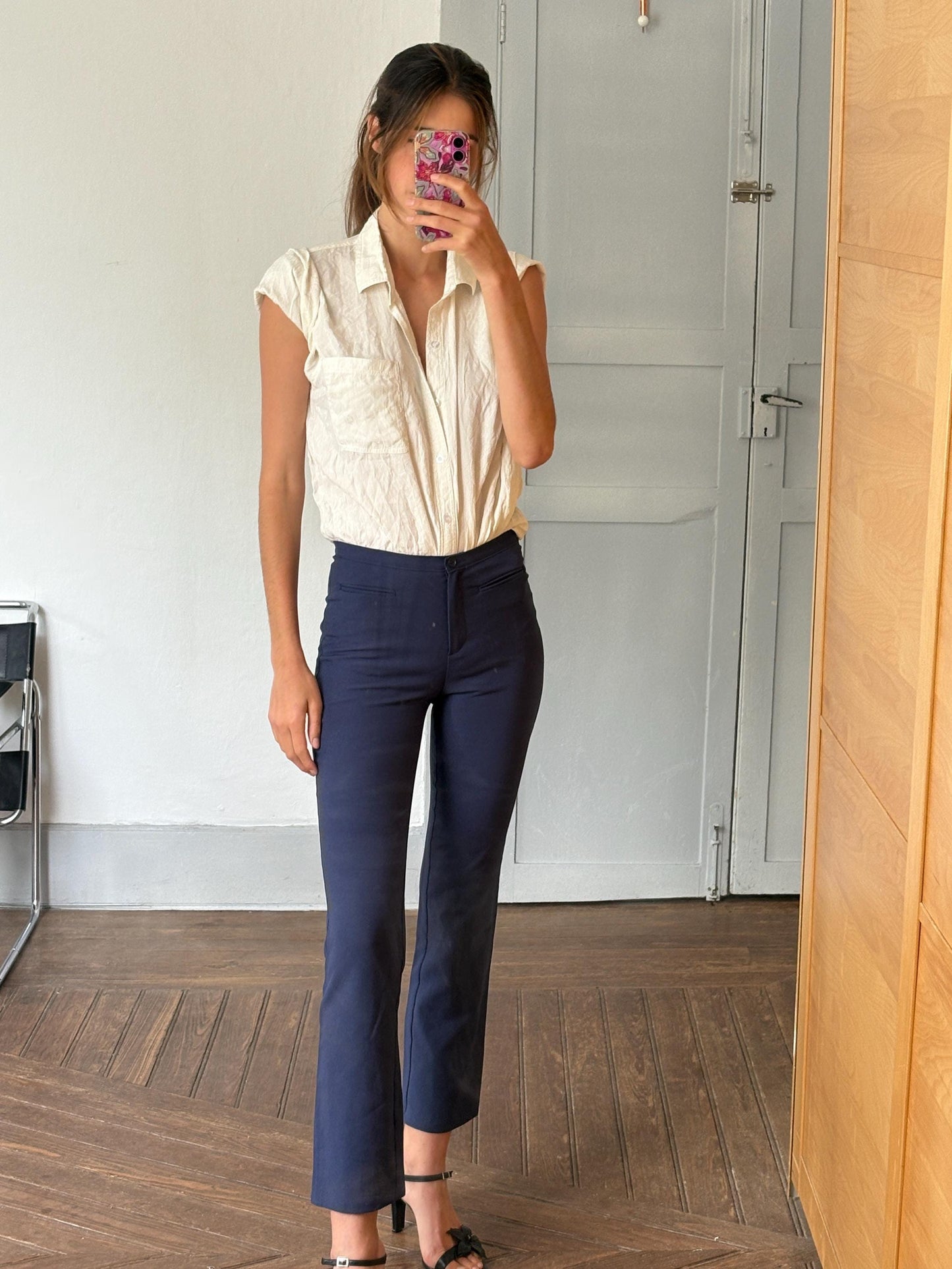 Navy high-waist tailored trousers – made in Italy – size S – elegant work or casual wear United Colors of Benetton skinny pants