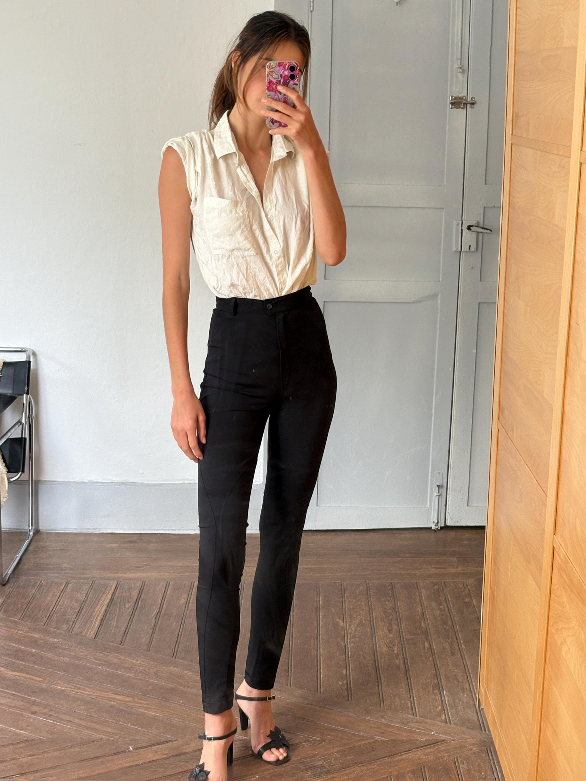 Italian designer Vintage Blues Club black high-waist slim trousers, made in Italy, size EU 36/40, stretchy Original skinny jeans long legs