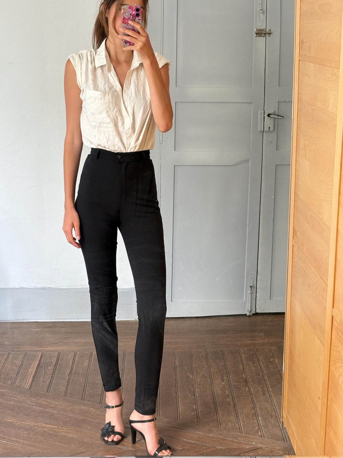 Italian designer Vintage Blues Club black high-waist slim trousers, made in Italy, size EU 36/40, stretchy Original skinny jeans long legs