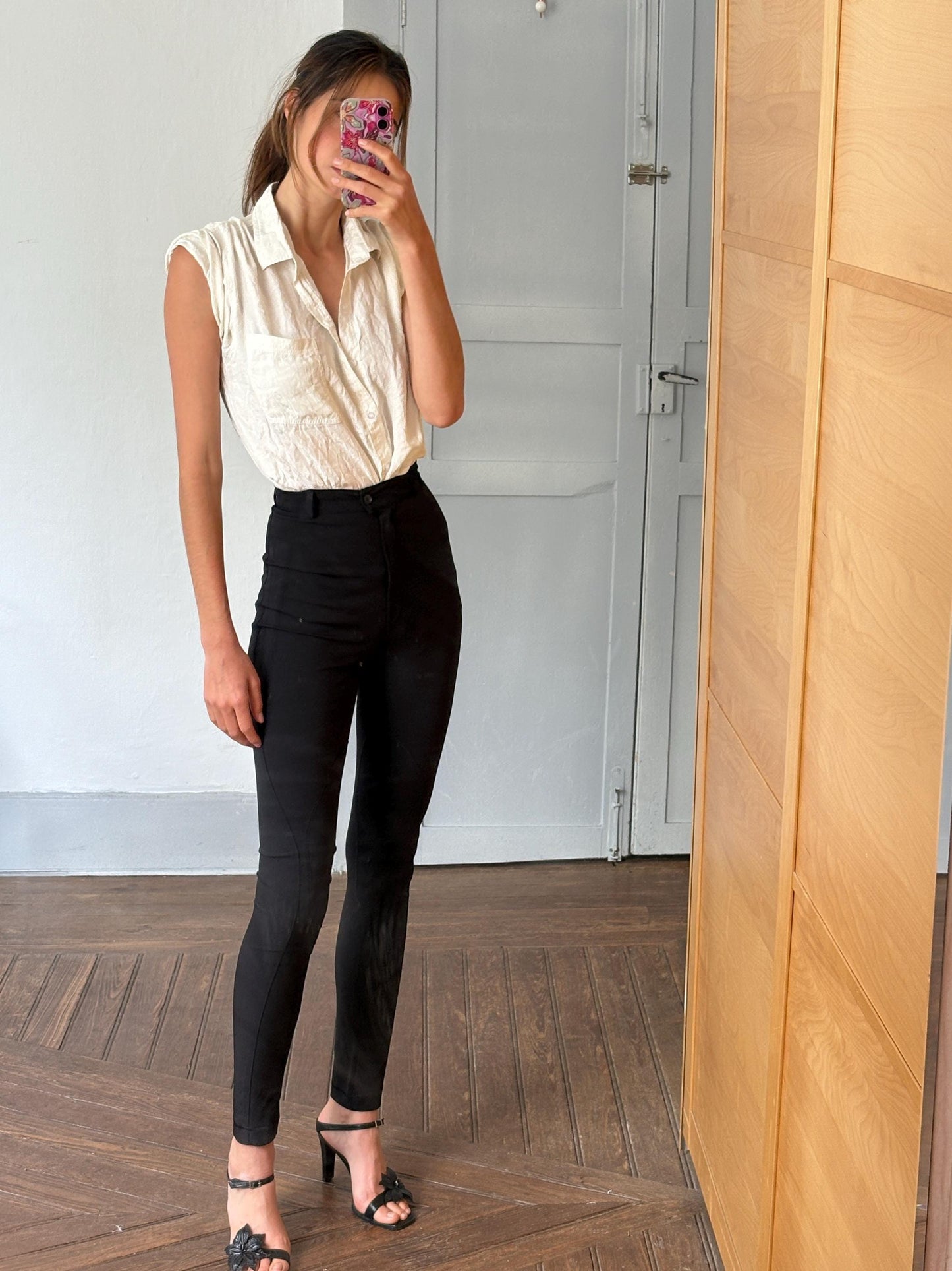 Italian designer Vintage Blues Club black high-waist slim trousers, made in Italy, size EU 36/40, stretchy Original skinny jeans long legs