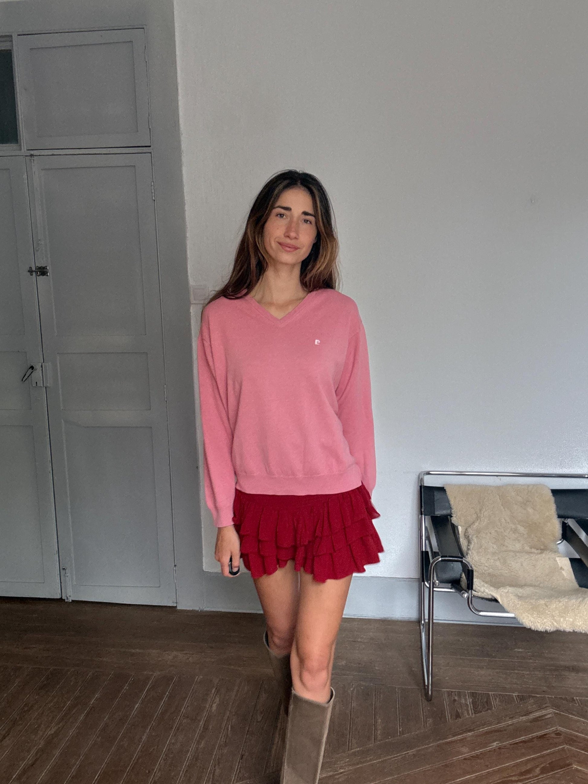 Vintage Pierre Cardin Paris pink wool-acryl sweater – made in Spain, unisex fit, soft knit pullover