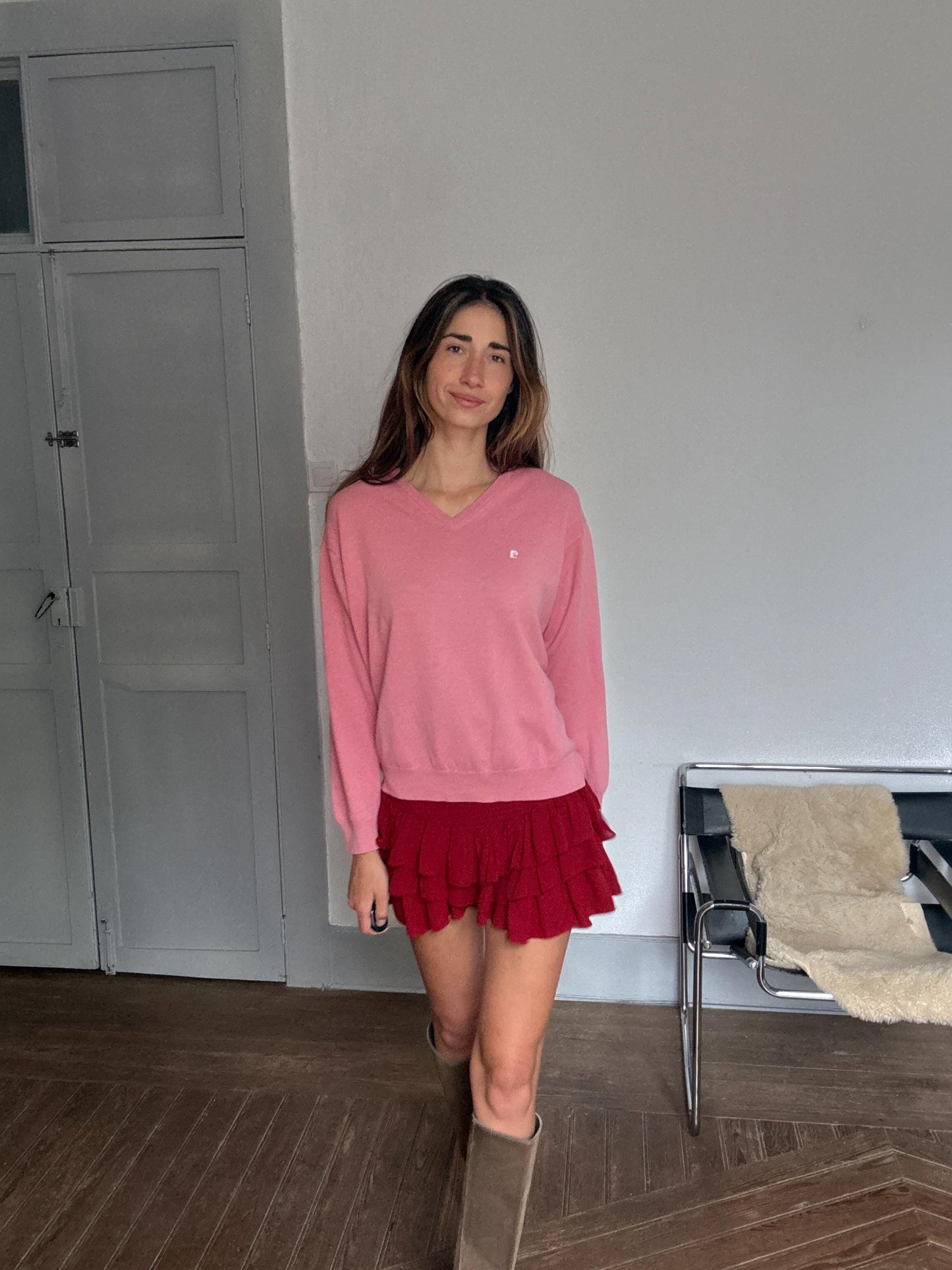 Vintage Pierre Cardin Paris pink wool-acryl sweater – made in Spain, unisex fit, soft knit pullover