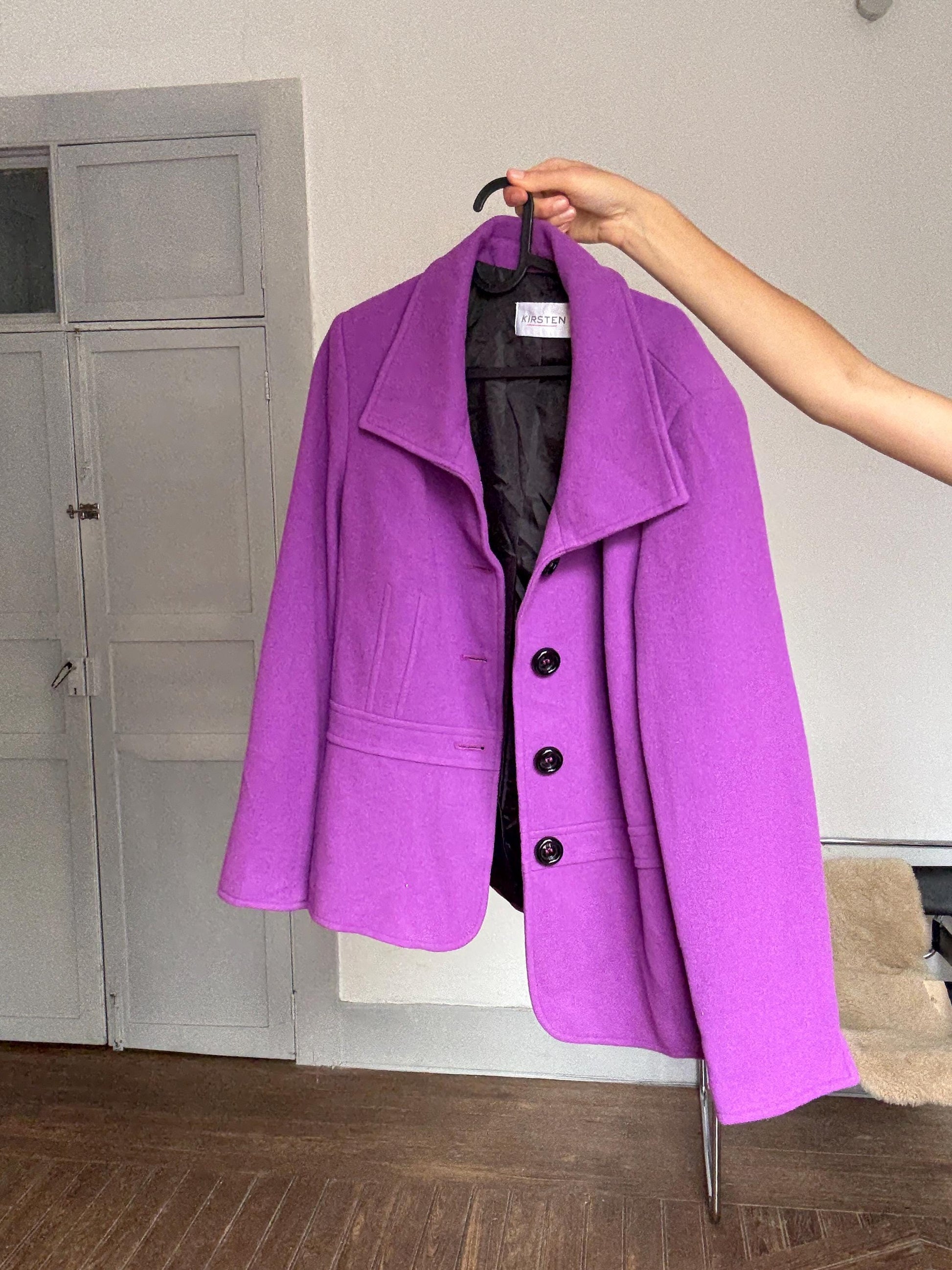 Vintage purple wool & cashmere blend blazer coat – Kristen – Size EU 44 / US 14 – Luxe elegant outerwear