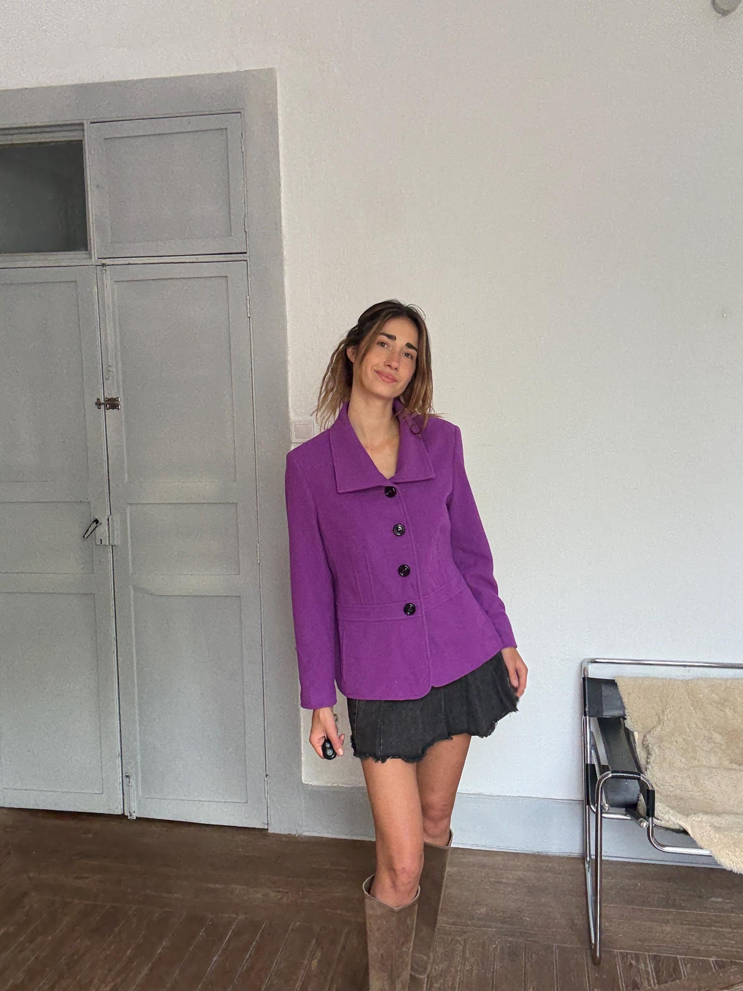 Vintage purple wool & cashmere blend blazer coat – Kristen – Size EU 44 / US 14 – Luxe elegant outerwear