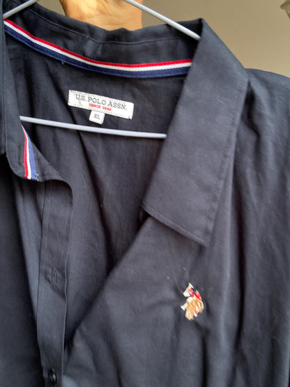 Navy Cotton Ruffle-Sleeve Blouse — additional view 8