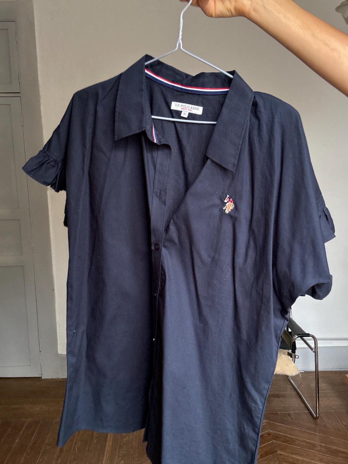 Navy Cotton Ruffle-Sleeve Blouse — additional view 9