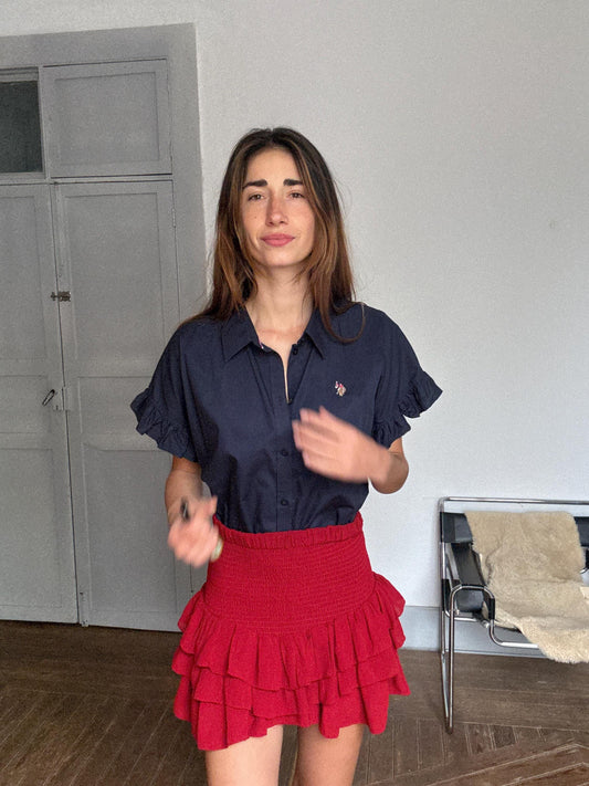 U.S. Polo Assn. navy cotton ruffle-sleeve blouse – women’s XL – preppy button-down shirt