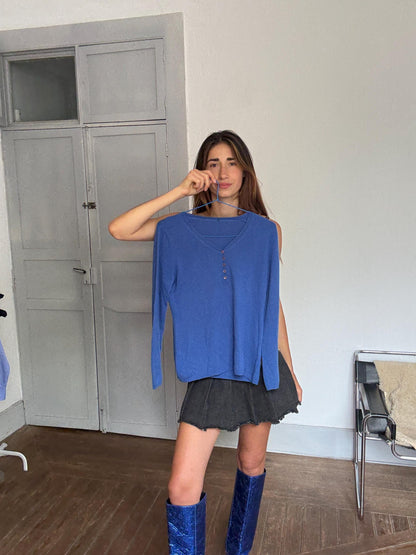 Cobalt Blue 100% Cashmere V-Neck Sweater — additional view 7