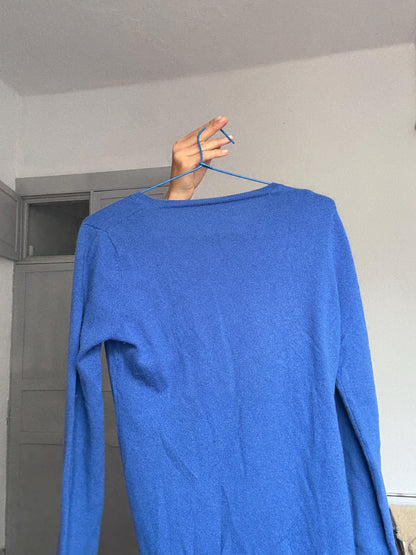 Cobalt Blue 100% Cashmere V-Neck Sweater — additional view 8