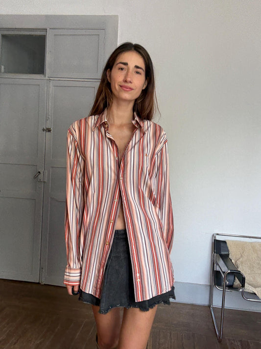 Vintage Burberry Striped Shirt Cotton Feel Size 5 — Kate Moss Style 90s Runway Grunge Preppy Oversized Fit Classic Designer Staple