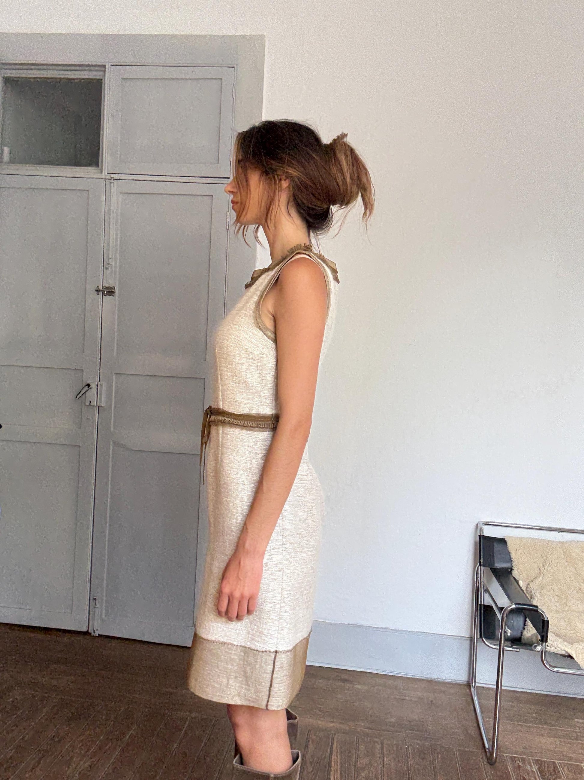 Alberta Ferretti Silk & Cashmere Designer Midi Dress – Elegant Beige Look à la Sofia Coppola or Carolyn Bessette-Kennedy Vibes