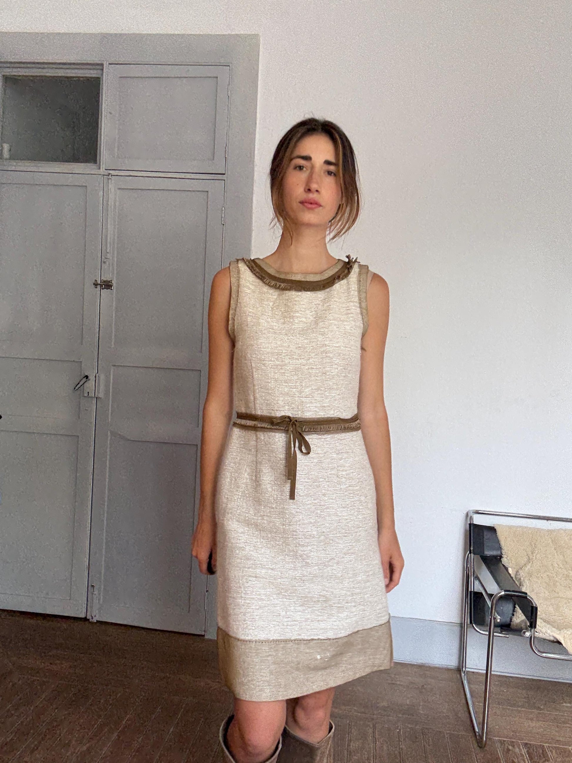 Alberta Ferretti Silk & Cashmere Designer Midi Dress – Elegant Beige Look à la Sofia Coppola or Carolyn Bessette-Kennedy Vibes