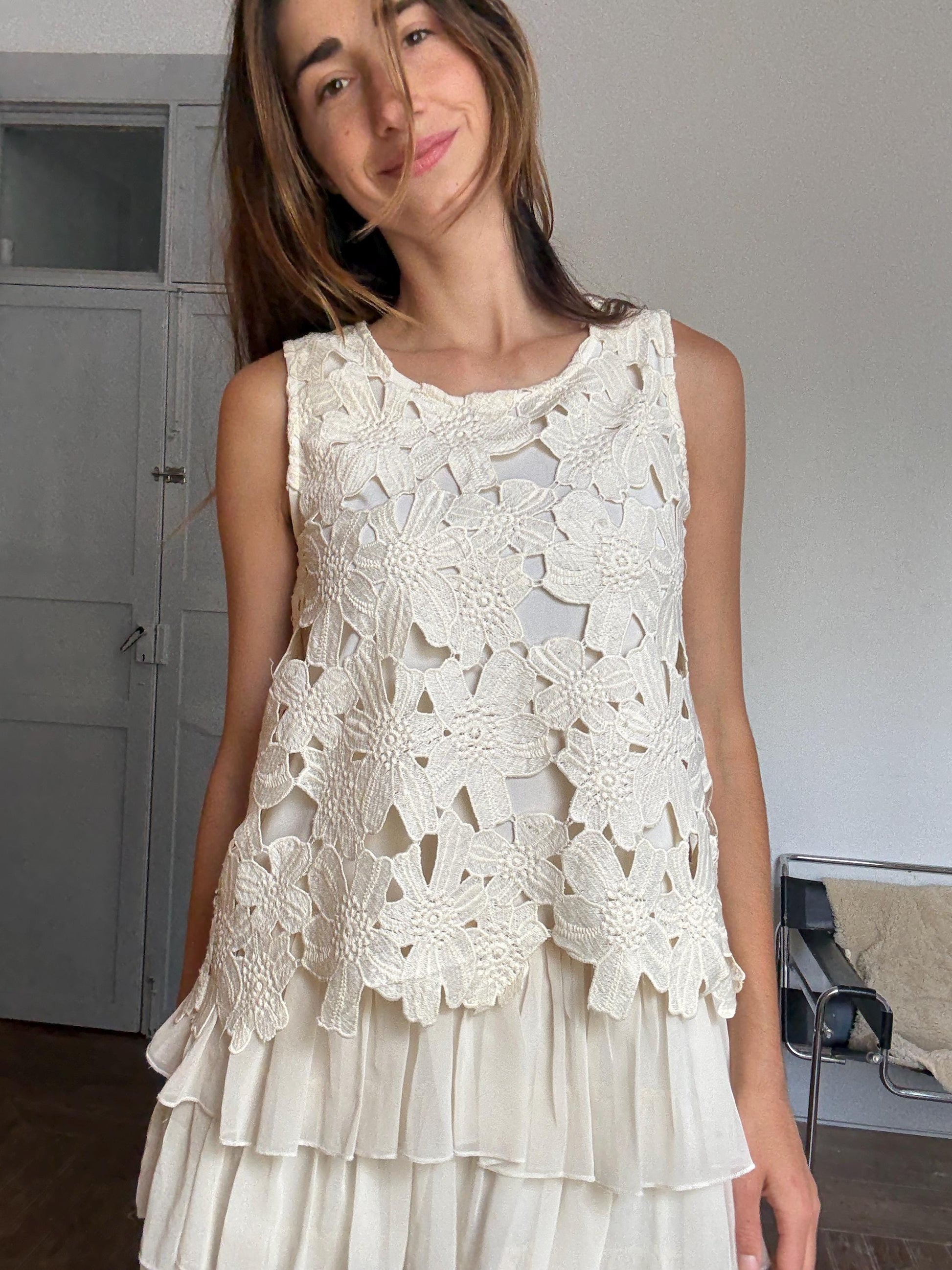 Playful White Summer Dress by Choklate Paris – French Girl Aesthetic, Lightweight Cotton Blend, Size M